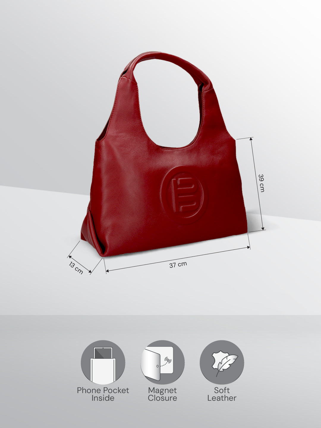 BAGATT Red Plain Leather Hobo Bag