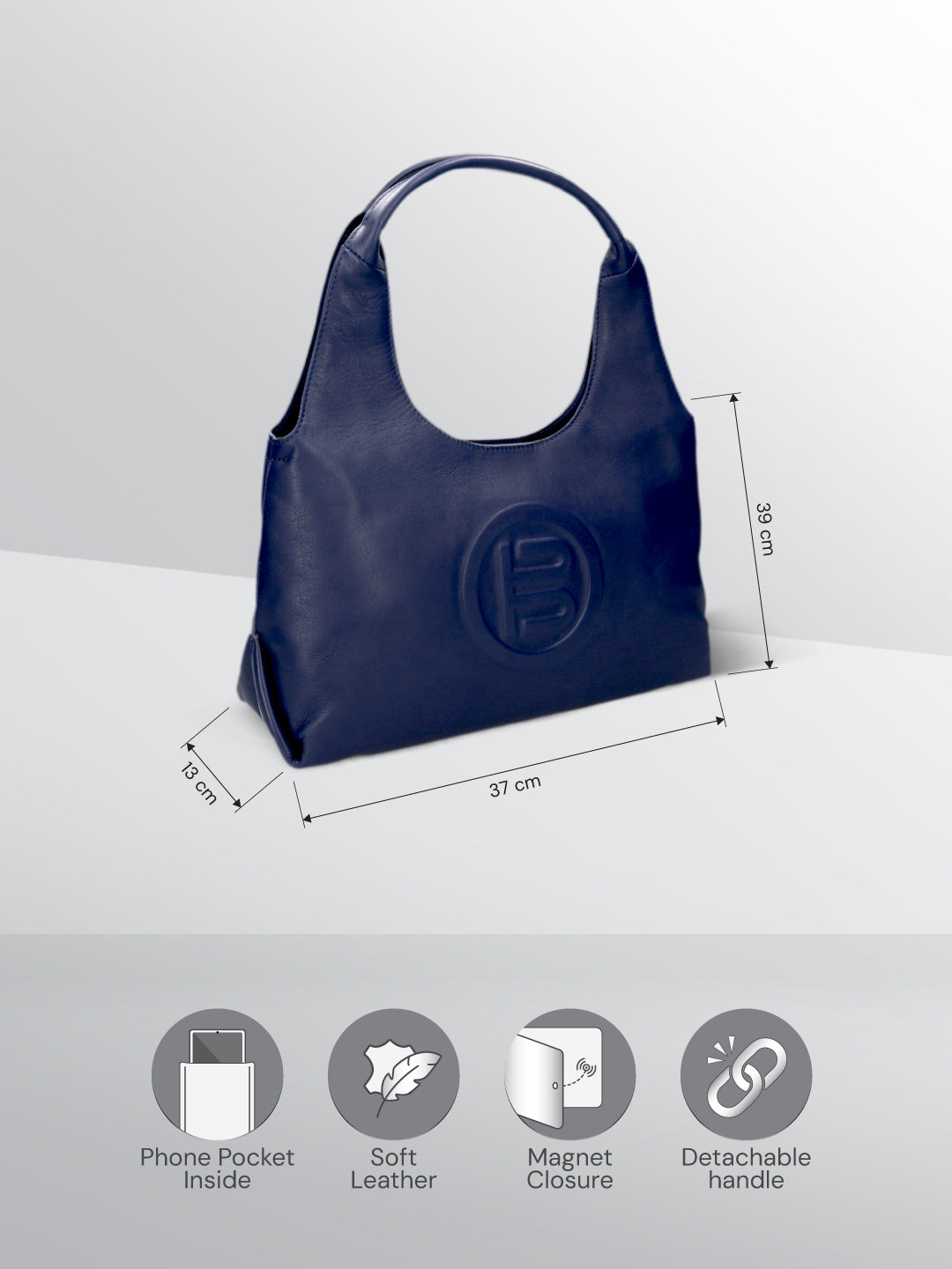 BAGATT Blue Plain Leather Hobo Bag