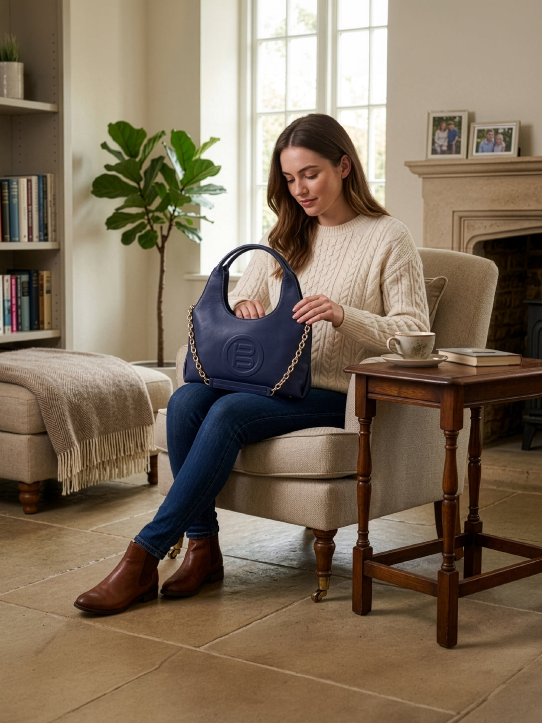 BAGATT Blue Plain Leather Hobo Bag