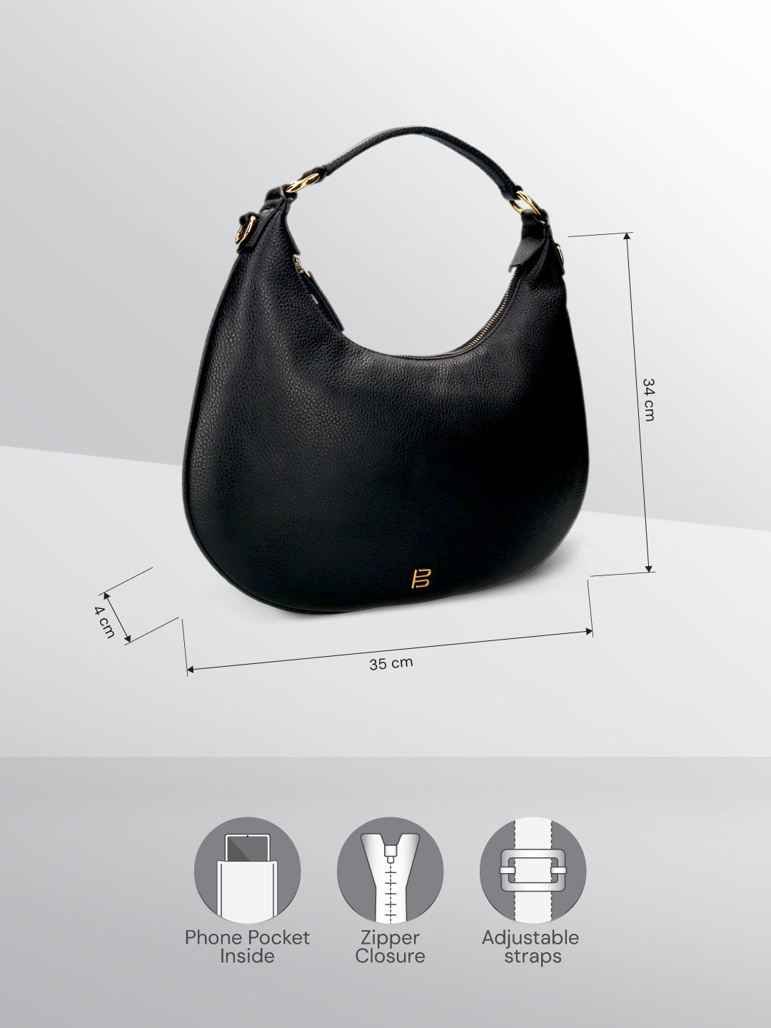 BAGATT Black Wax Leather Small Hobo bag