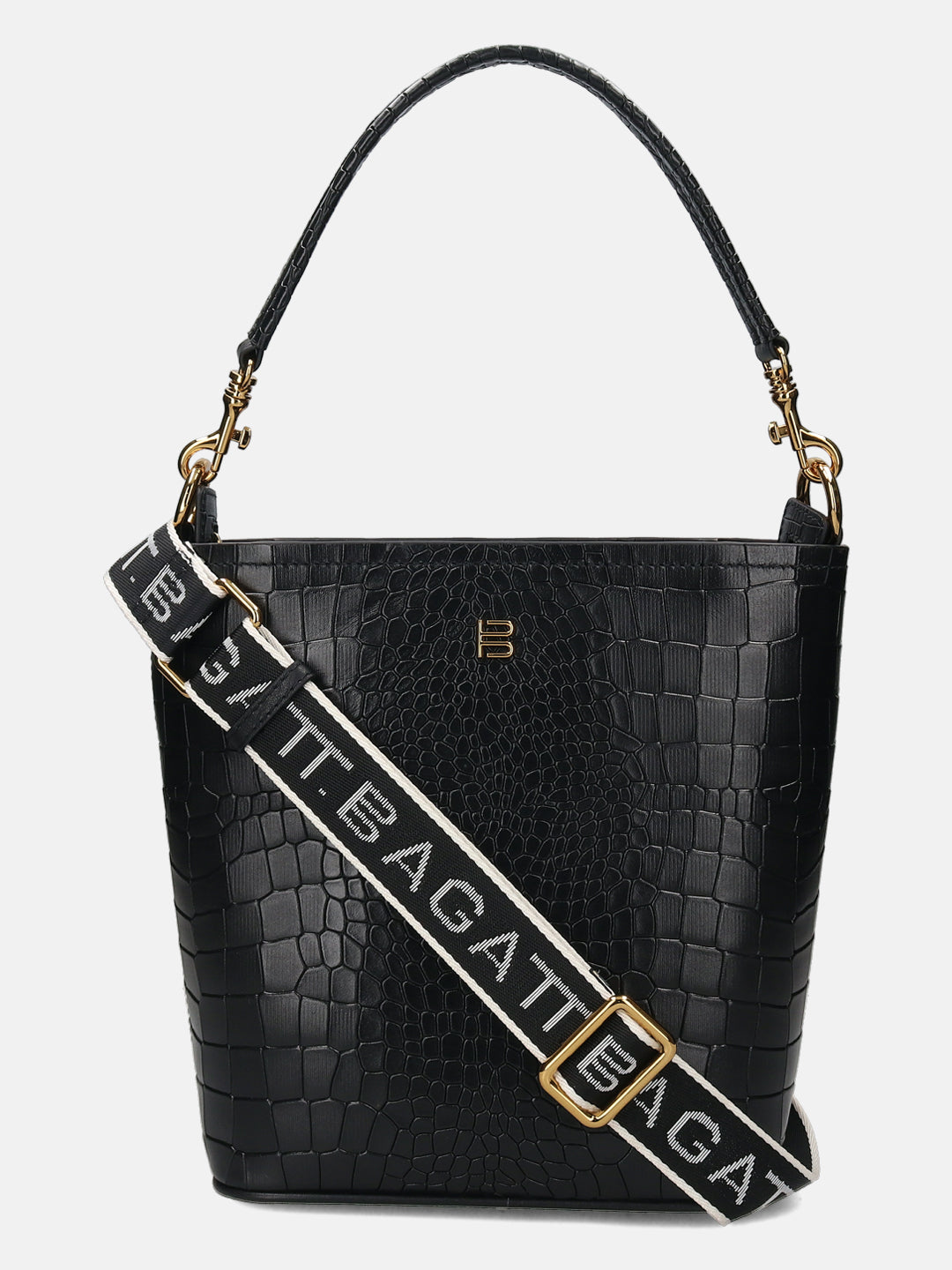 BAGATT Black Croco Leather Basket Hobo Bag