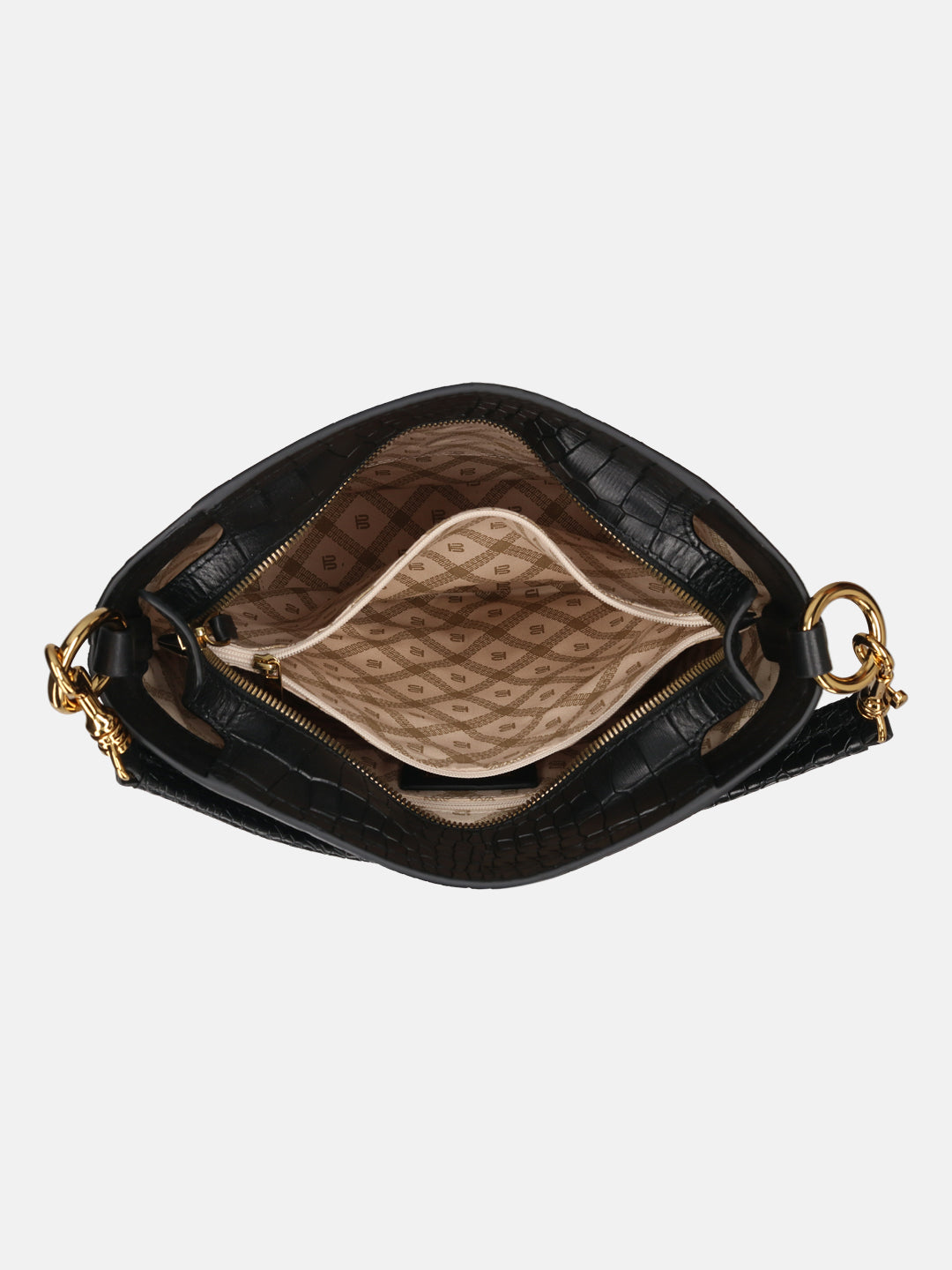 BAGATT Black Croco Leather Basket Hobo Bag