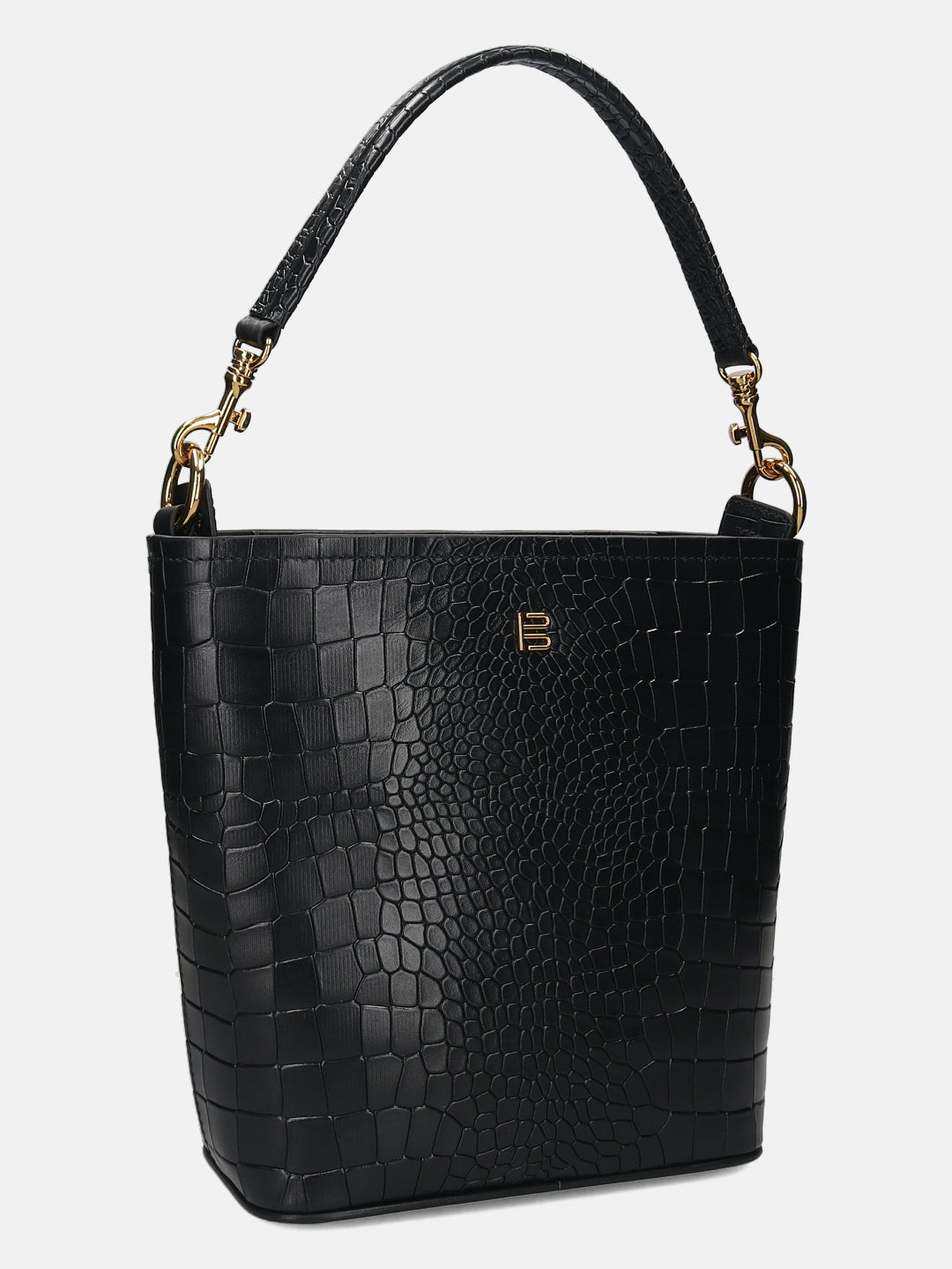 BAGATT Black Croco Leather Basket Hobo Bag