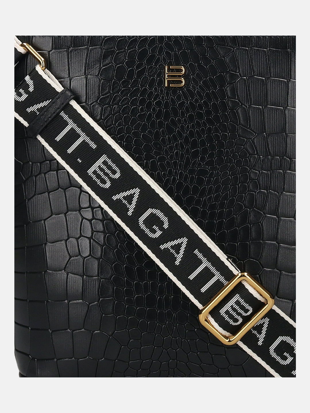 BAGATT Black Croco Leather Basket Hobo Bag