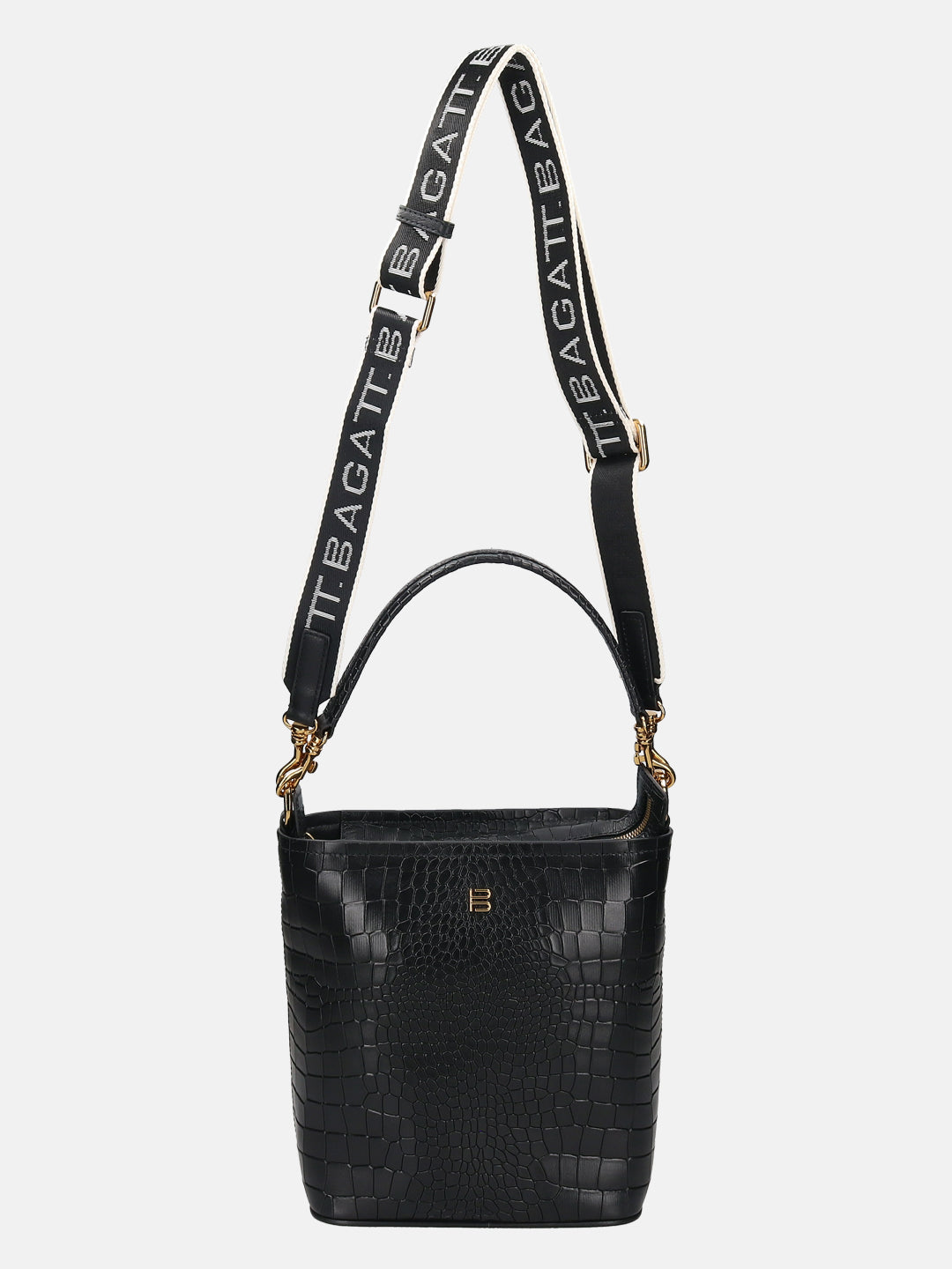 BAGATT Black Croco Leather Basket Hobo Bag