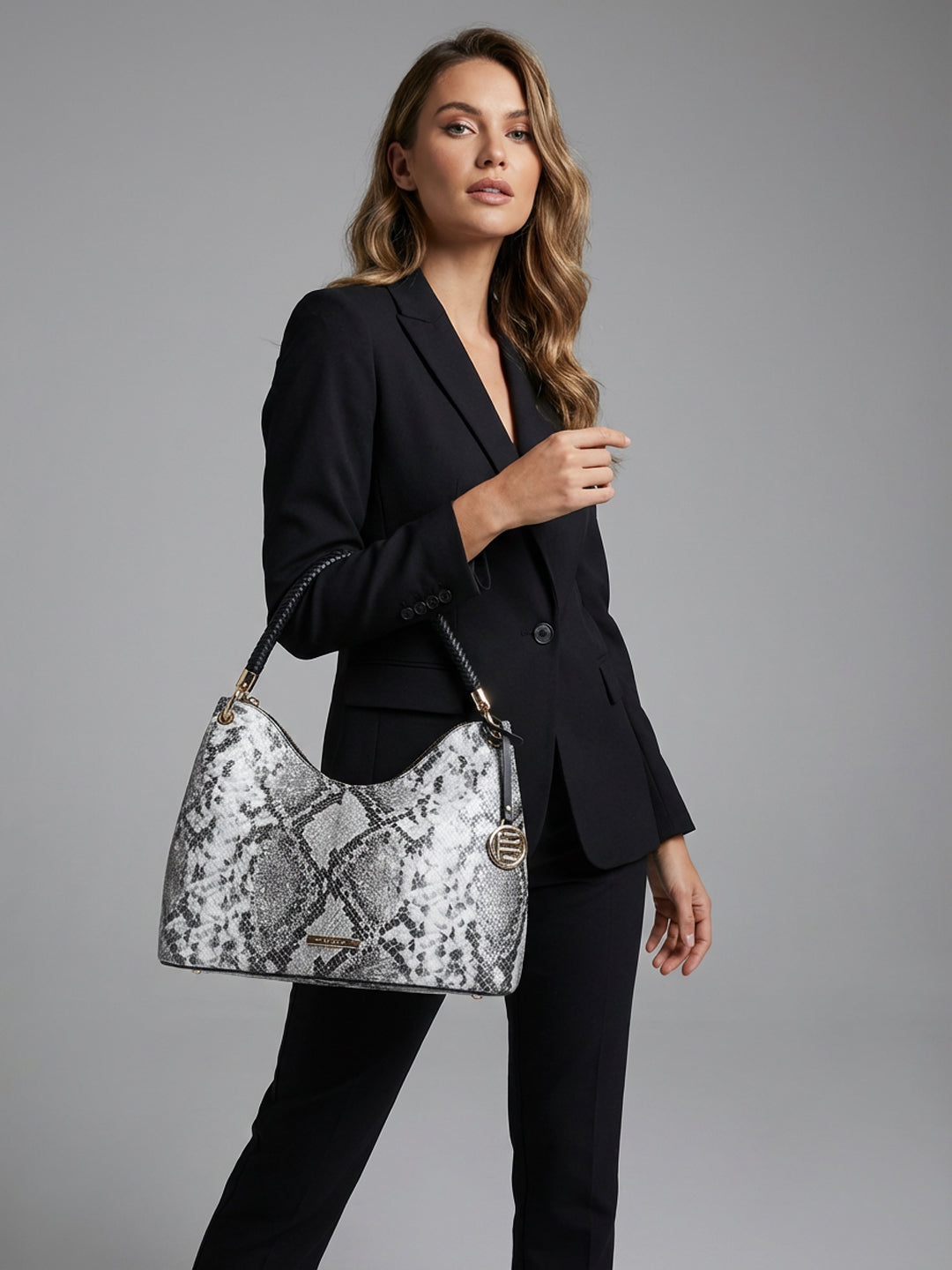 TT.BAGATT Black Snake print leather Hobo Handbags