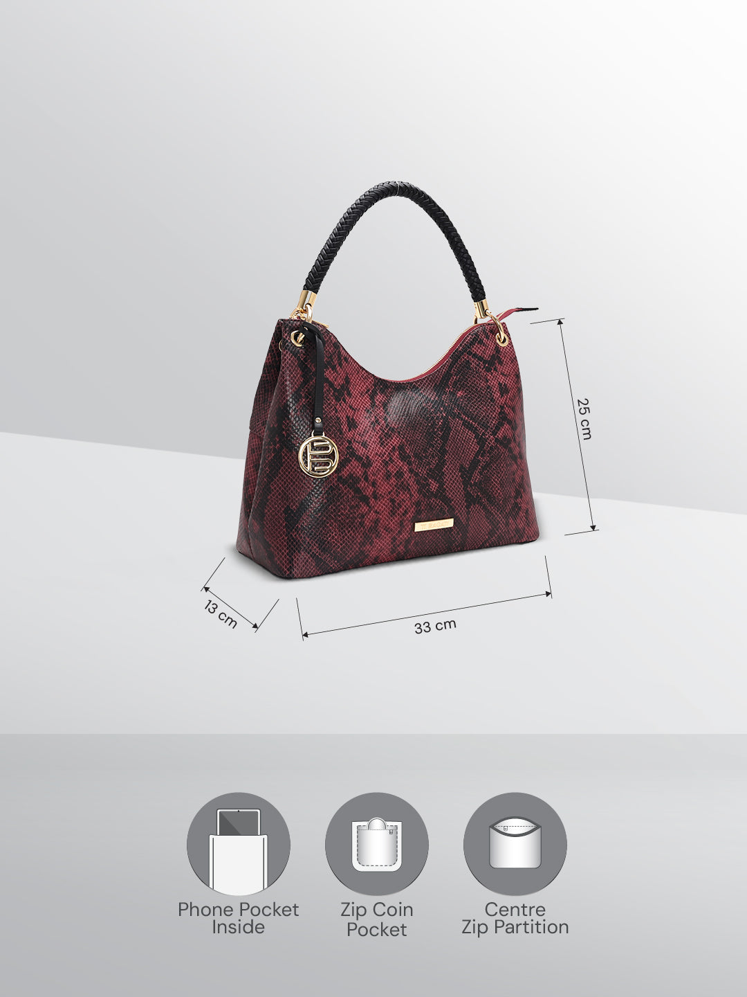 TT.BAGATT Black Snake print leather Hobo Handbags