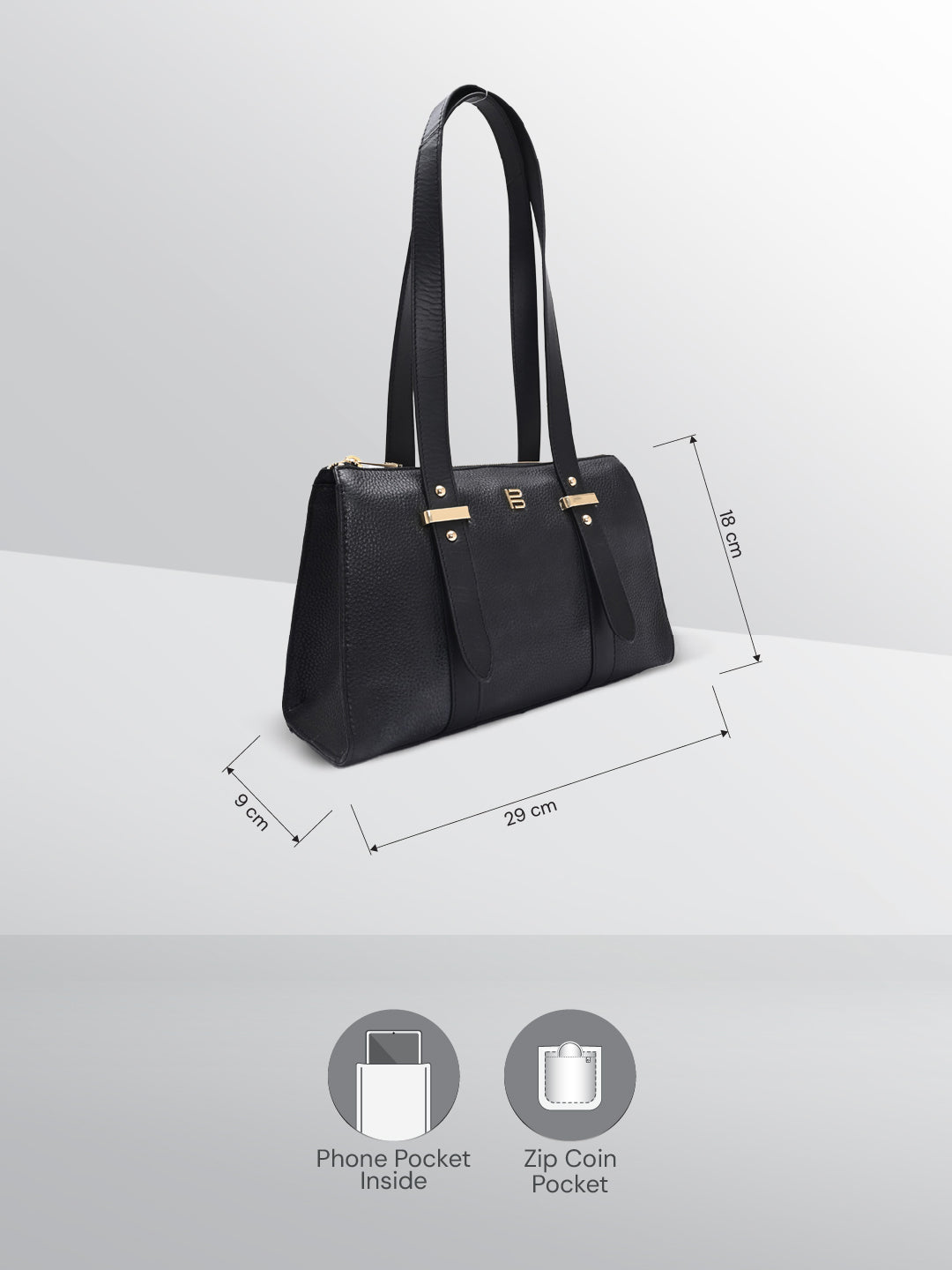 TT.BAGATT Black Wax Leather Shoulder Handbags