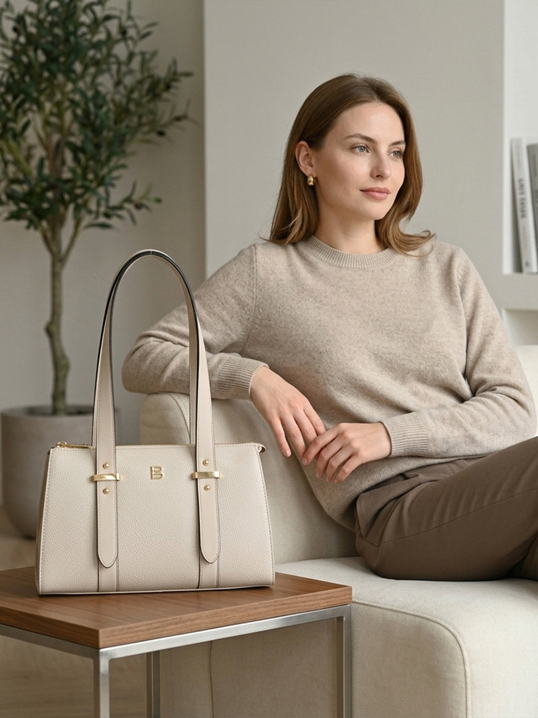 TT.BAGATT Beige Wax Leather Shoulder Handbags