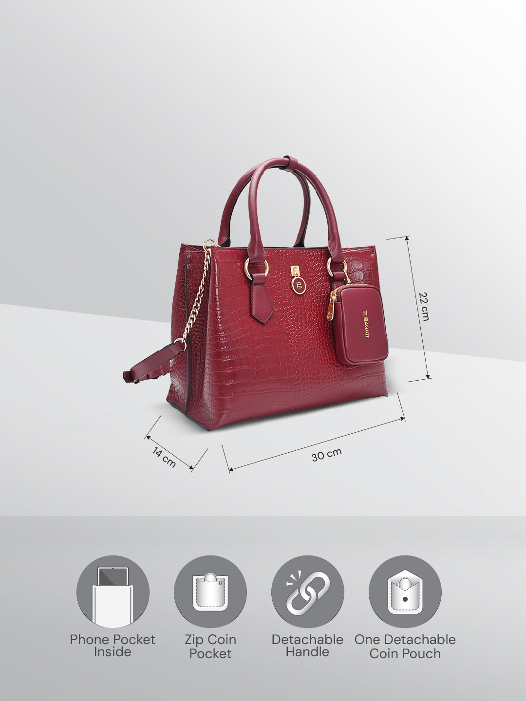 TT.BAGATT Wine Croco leather Satchel Handbags