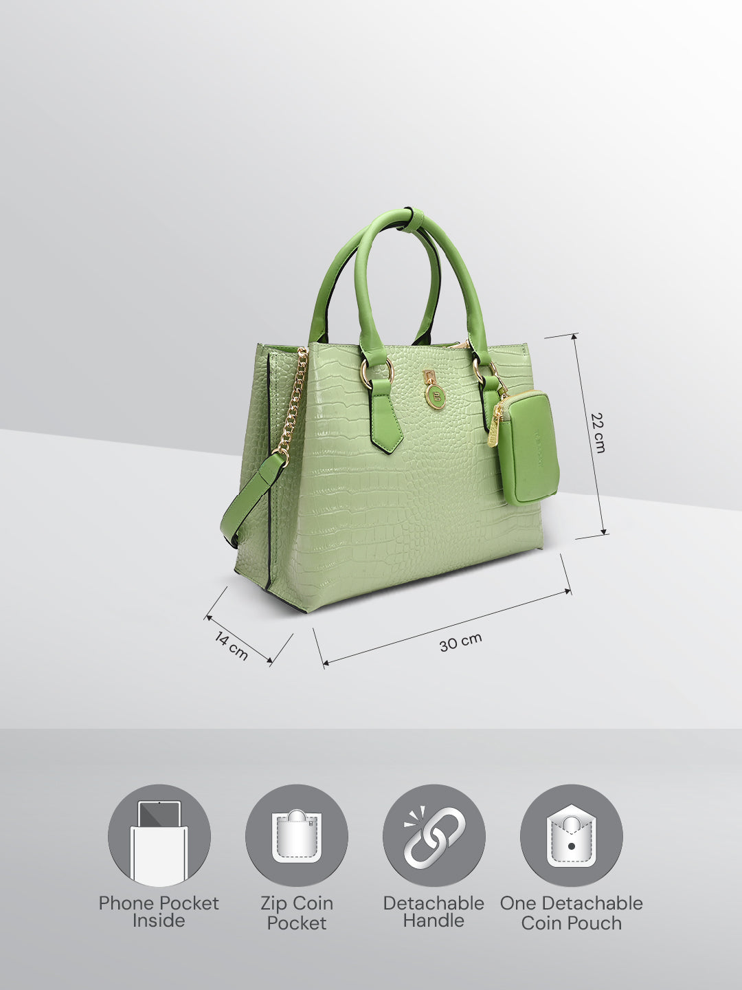 TT.BAGATT Lime Green Croco leather Satchel Handbags