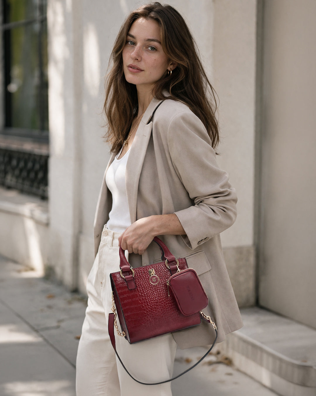 TT.BAGATT Wine Croco leather Sling Handbags