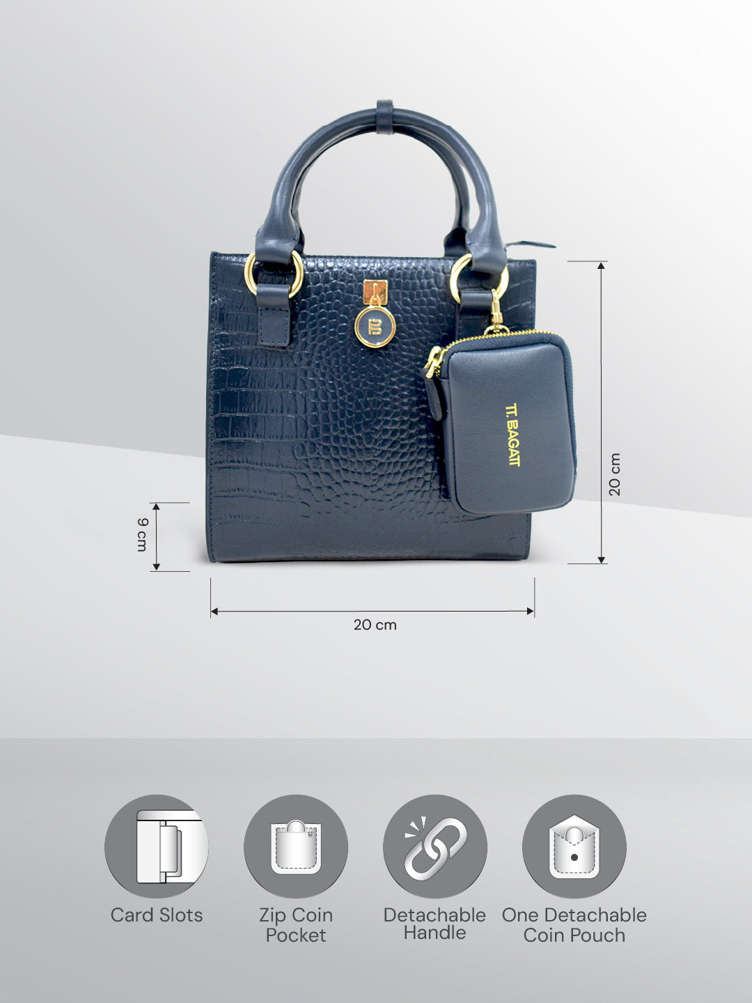 TT.BAGATT Blue Croco leather Sling Handbags