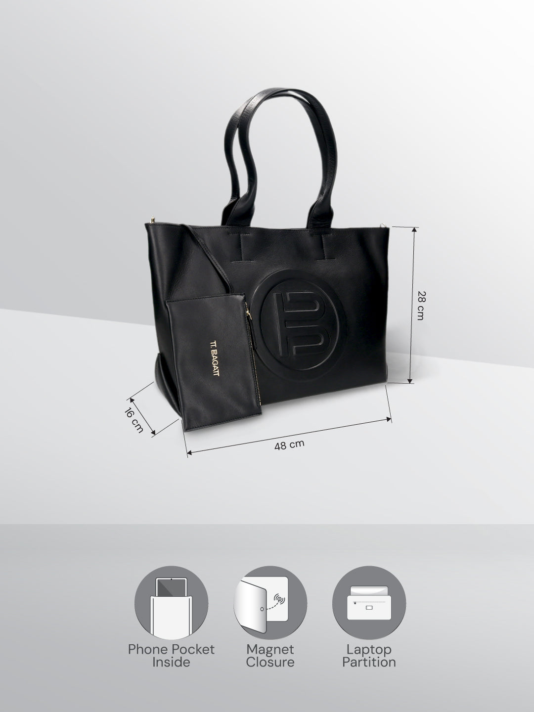 BAGATT Black Plain Leather Tote Bag