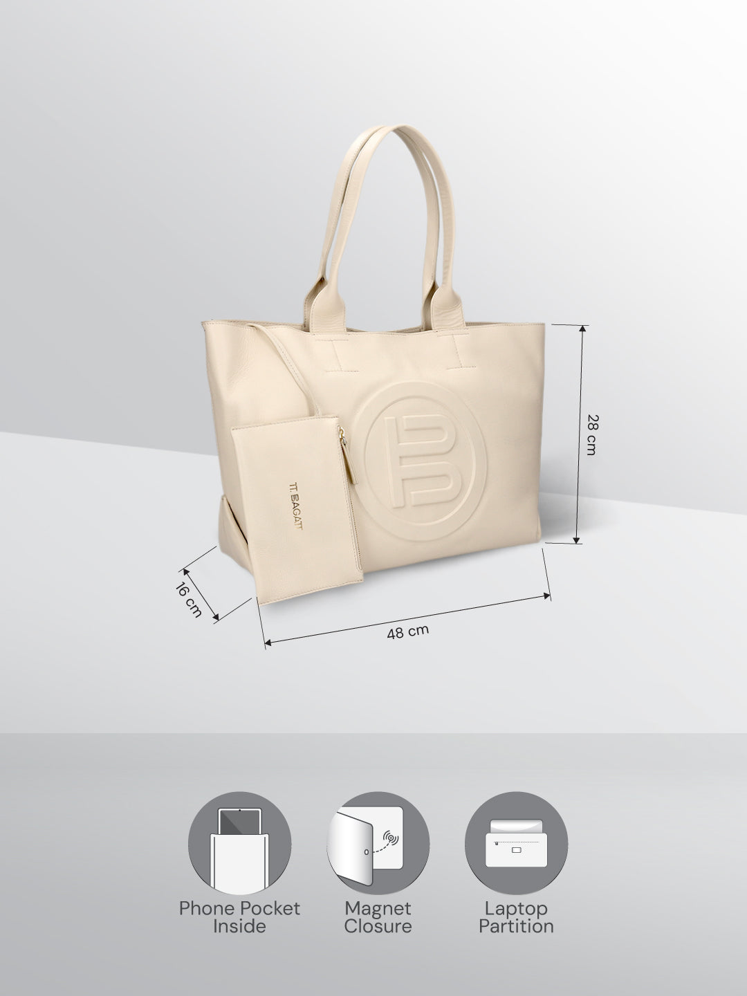 BAGATT Off White Plain Leather Tote Bag