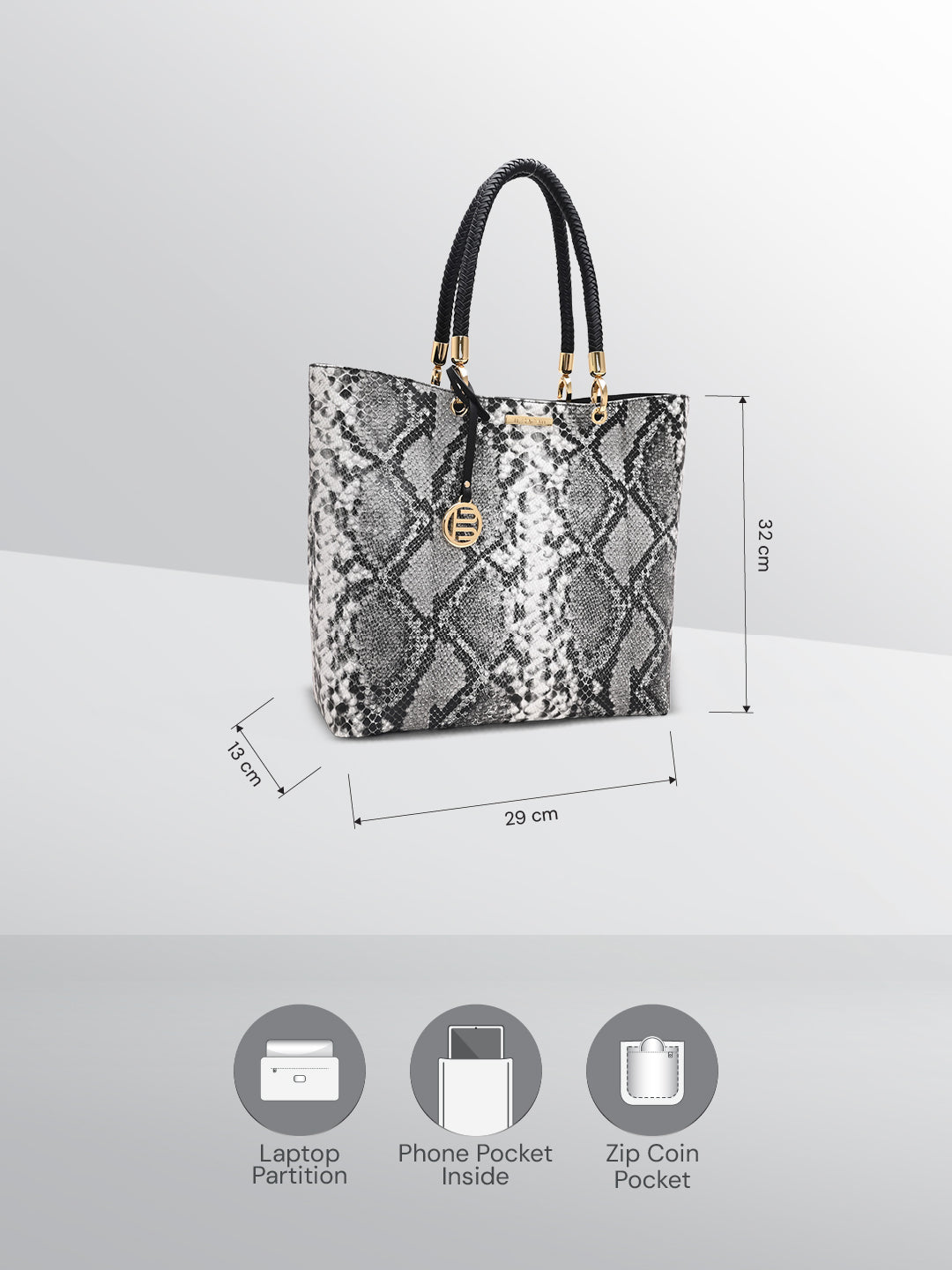TT.BAGATT Black Snake print leather Tote Handbags