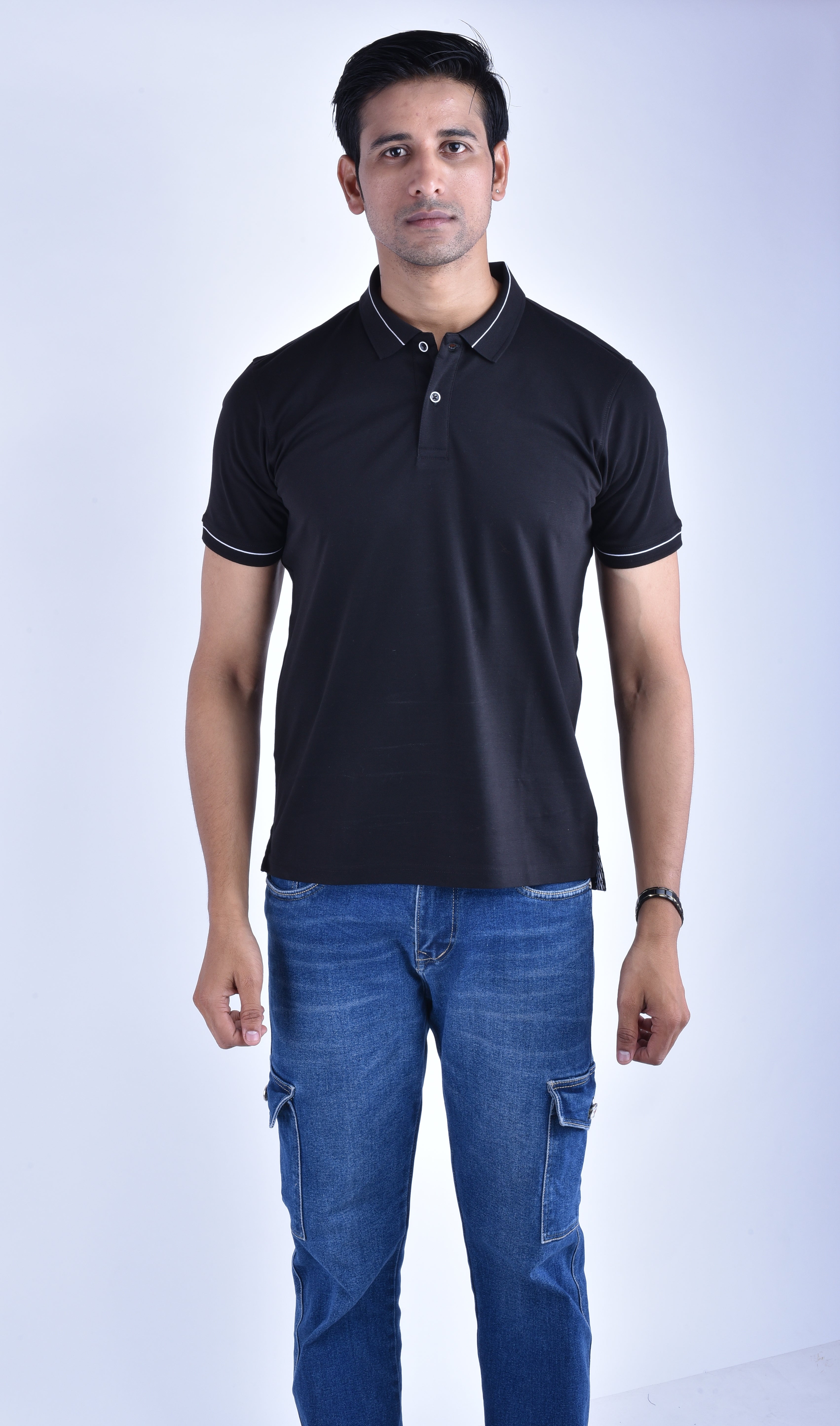 BAGATT Men's Black Mercerised Cotton Polo T-Shirt