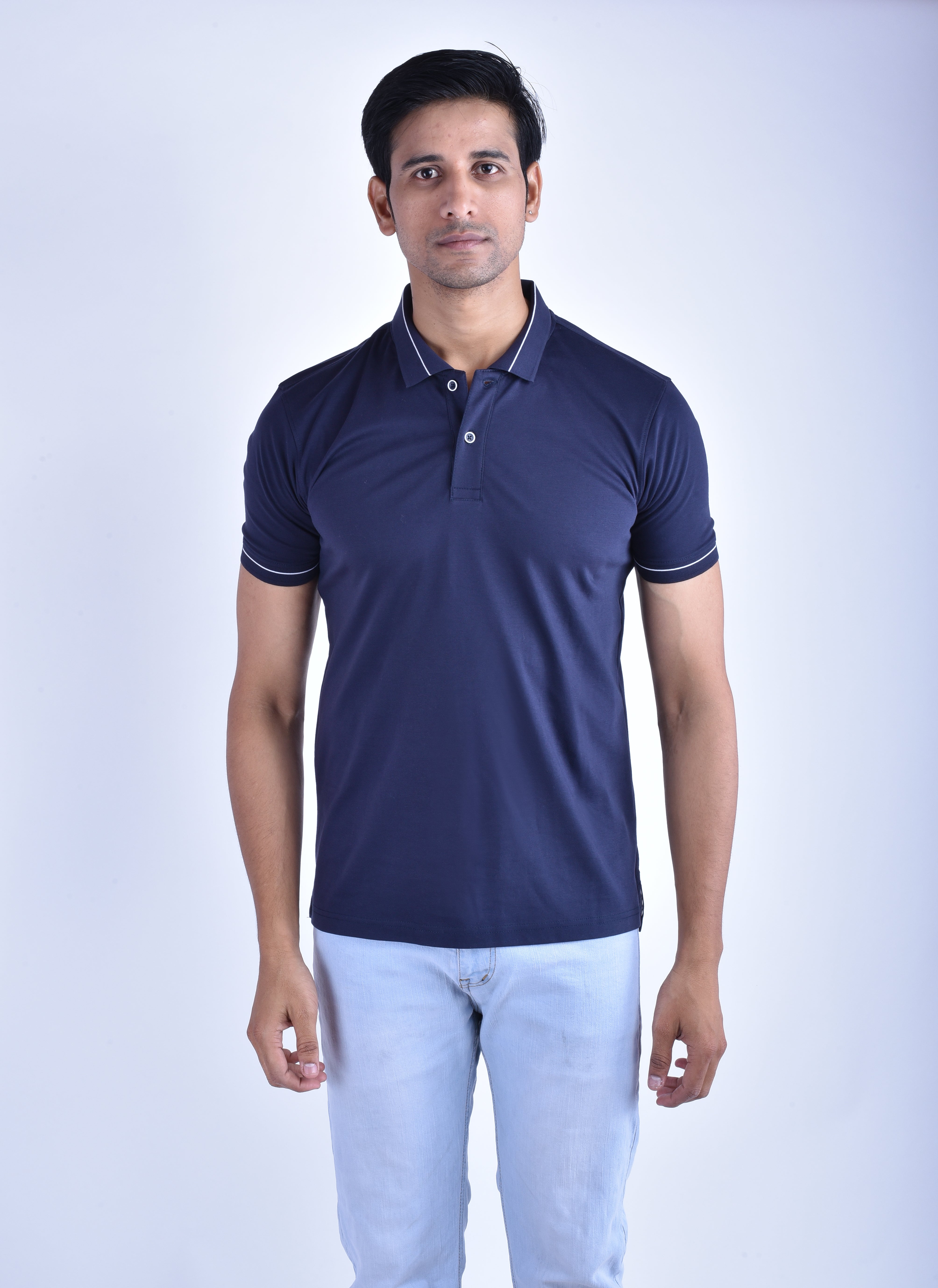BAGATT Men's Dark Blue Mercerised Cotton Polo T-Shirt