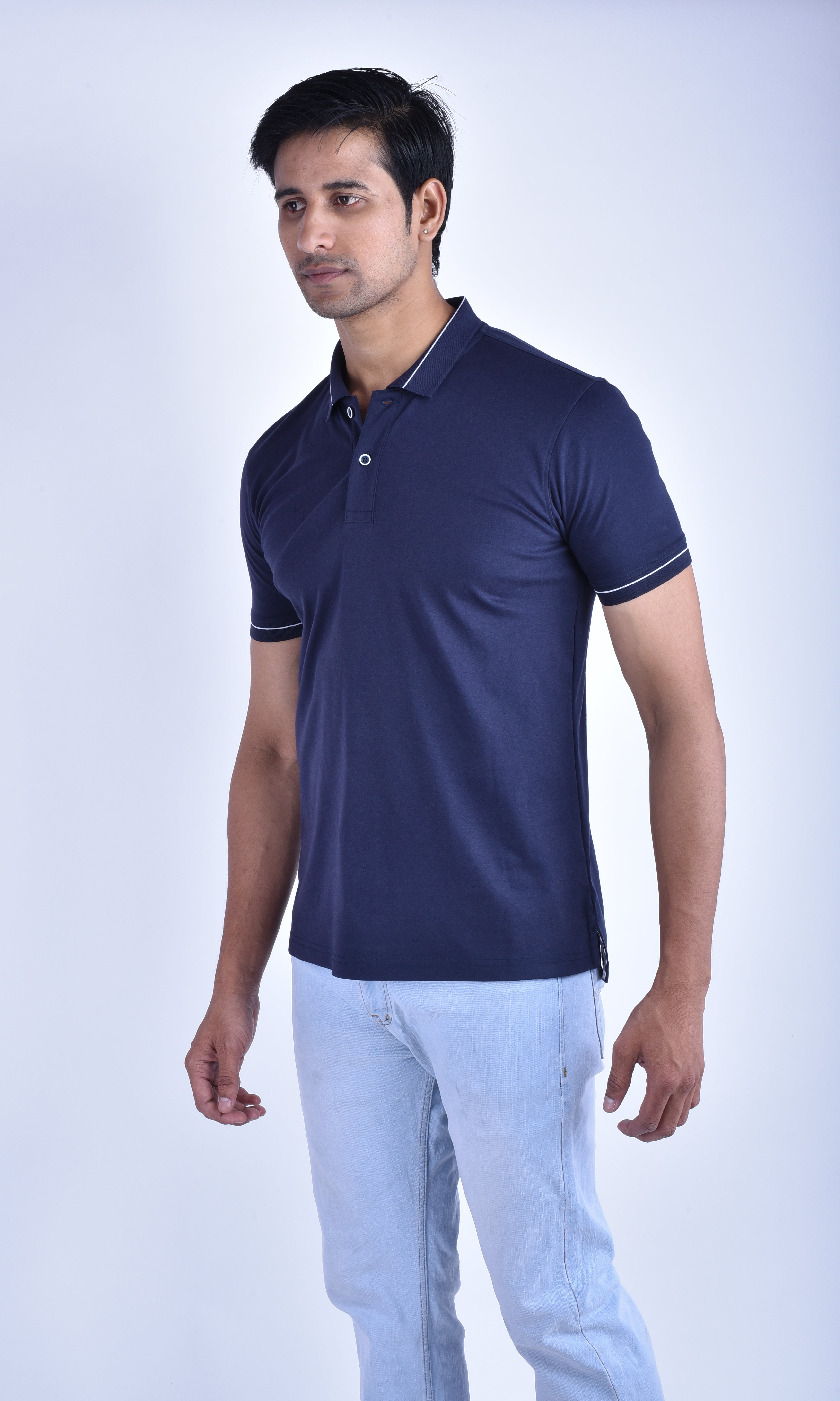 BAGATT Men's Dark Blue Mercerised Cotton Polo T-Shirt