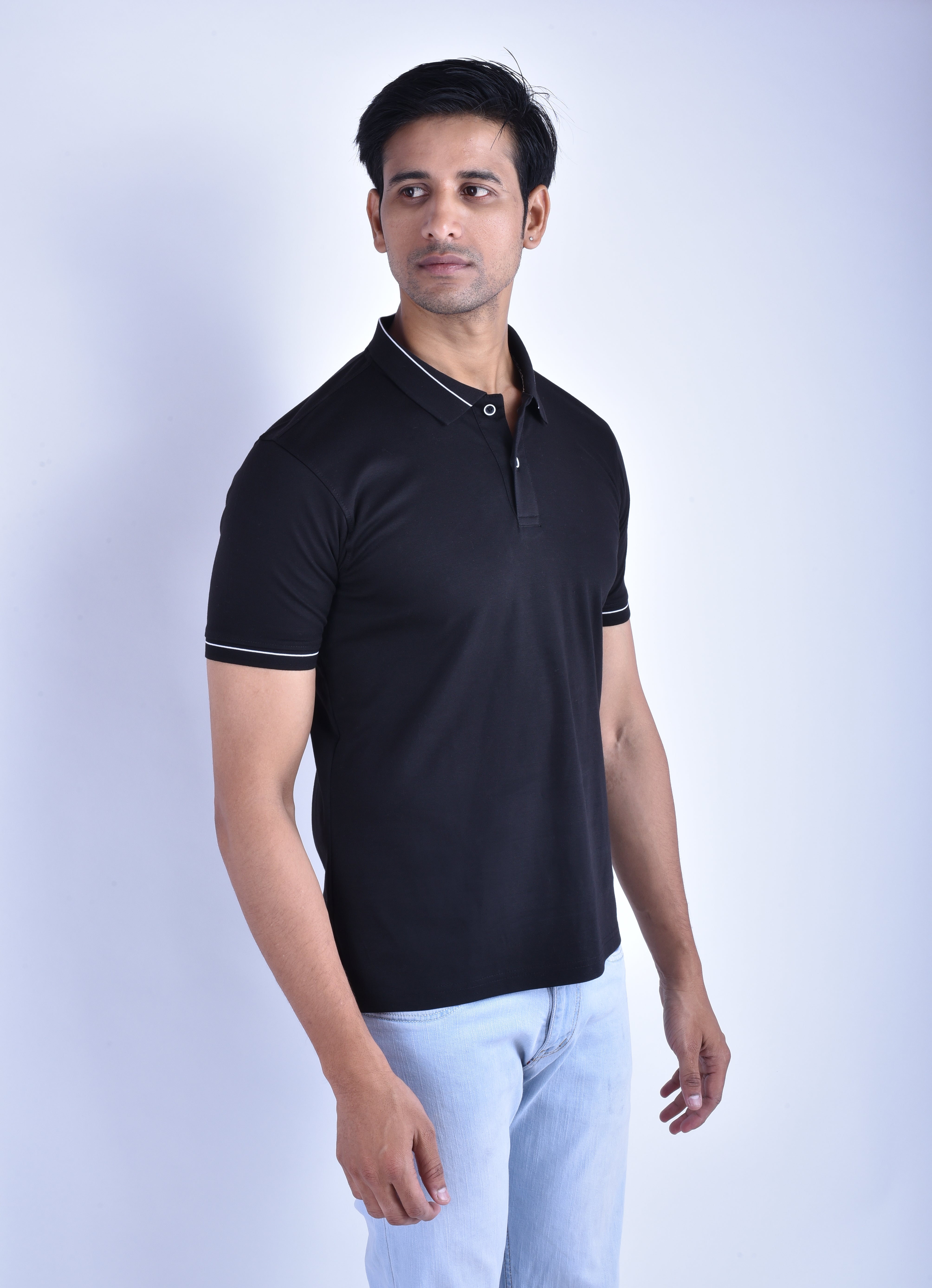 BAGATT Men's Black Mercerised Cotton Polo T-Shirt