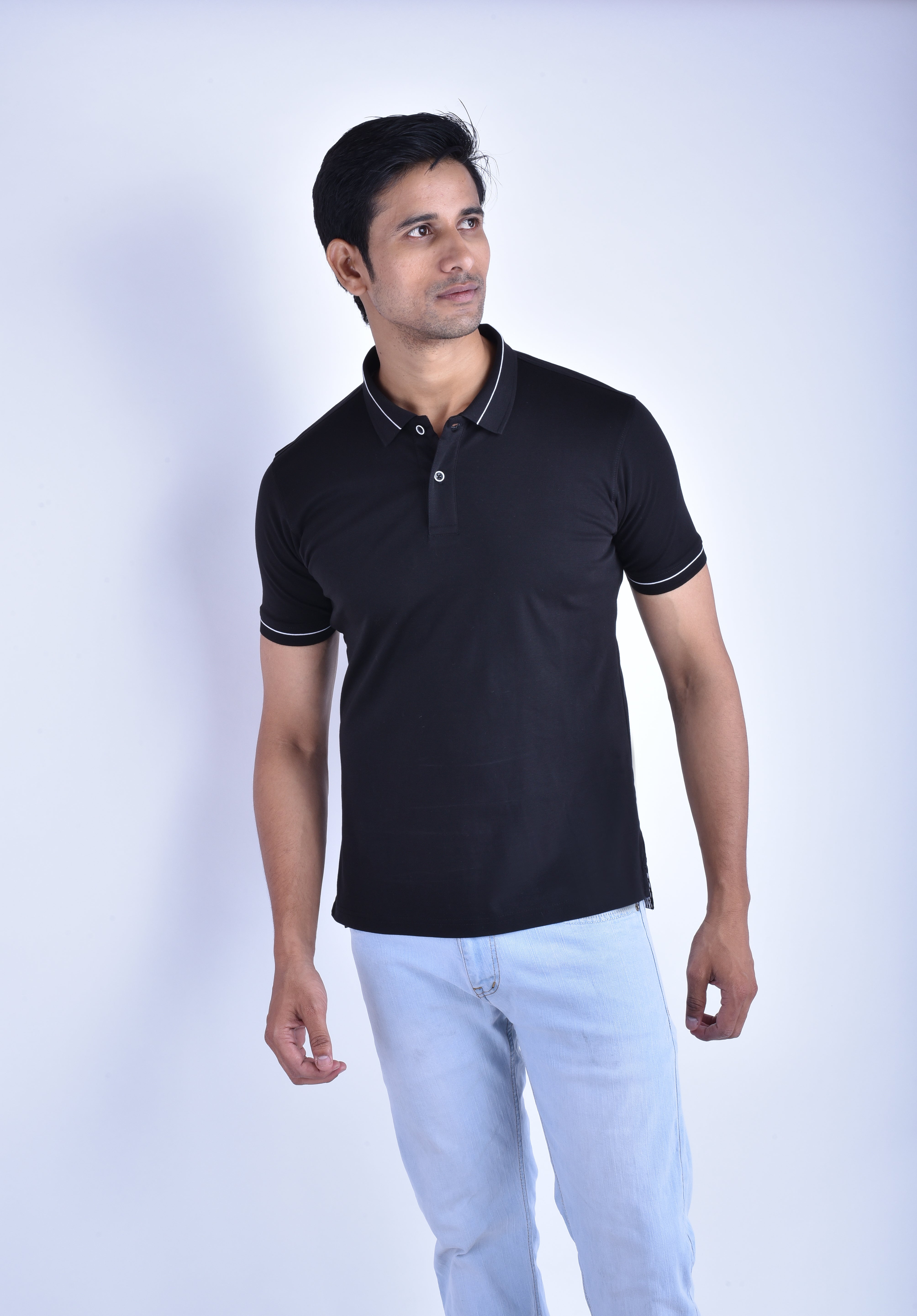 BAGATT Men's Black Mercerised Cotton Polo T-Shirt