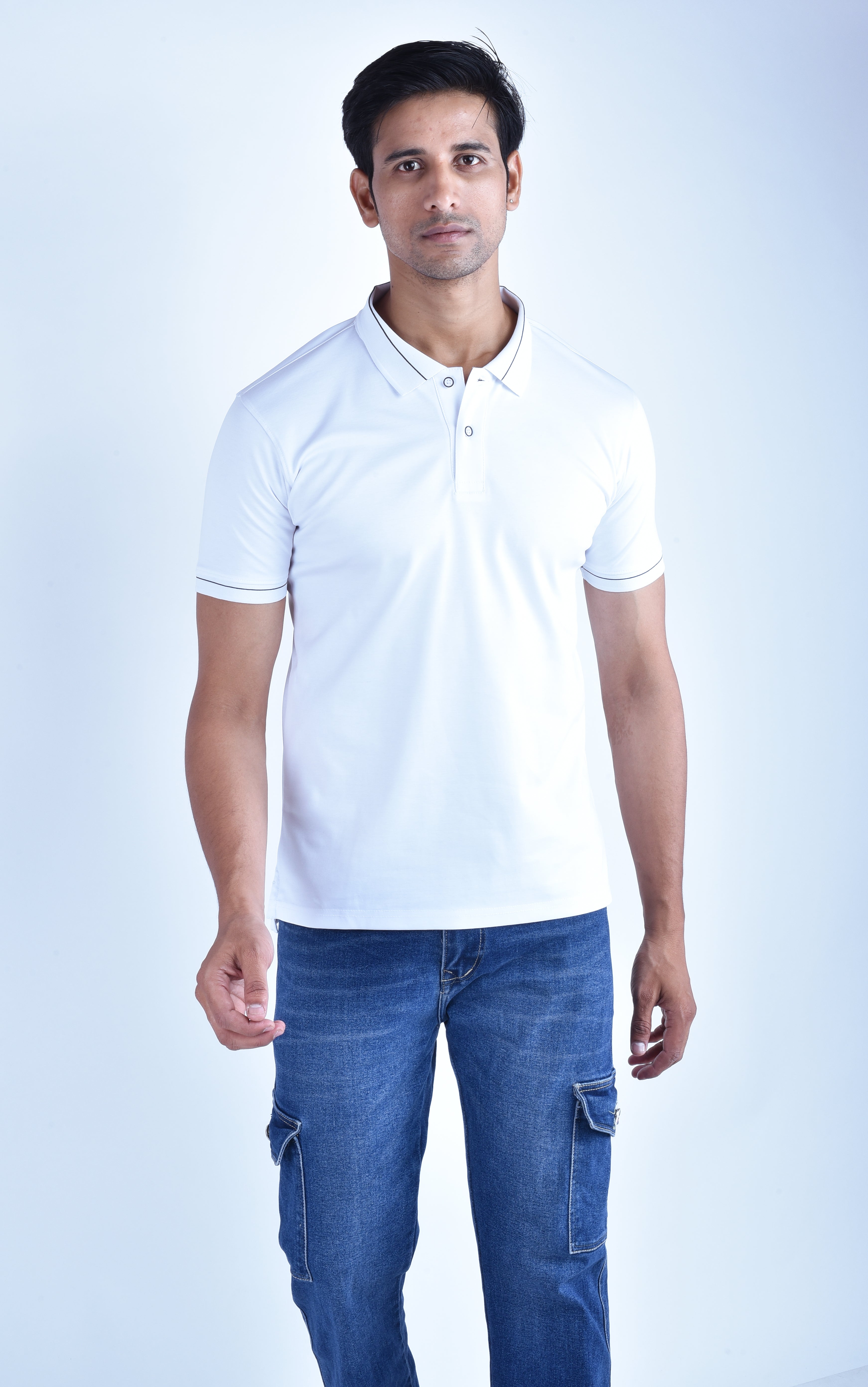 BAGATT Men's White Mercerised Cotton Polo T-Shirt