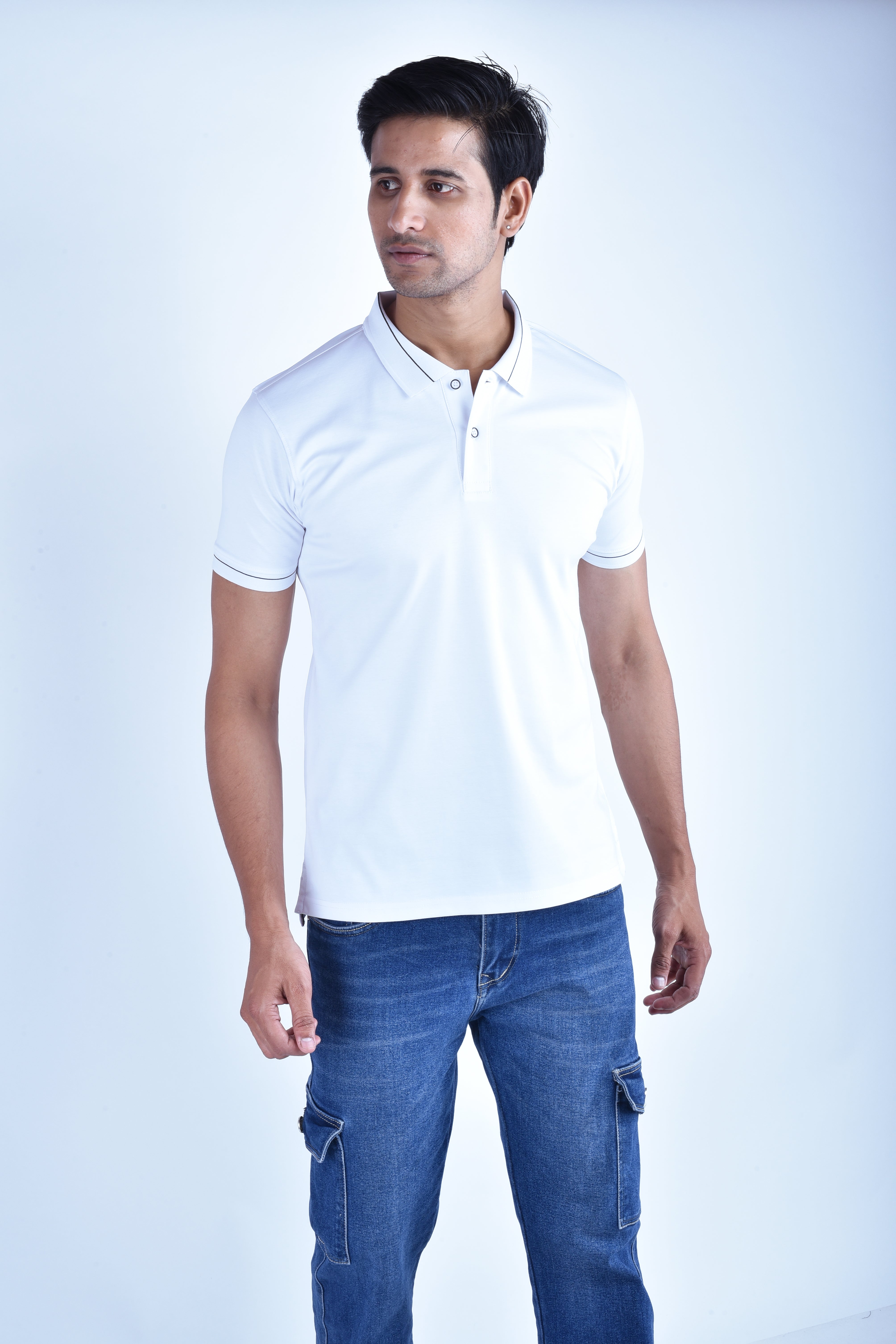 BAGATT Men's White Mercerised Cotton Polo T-Shirt