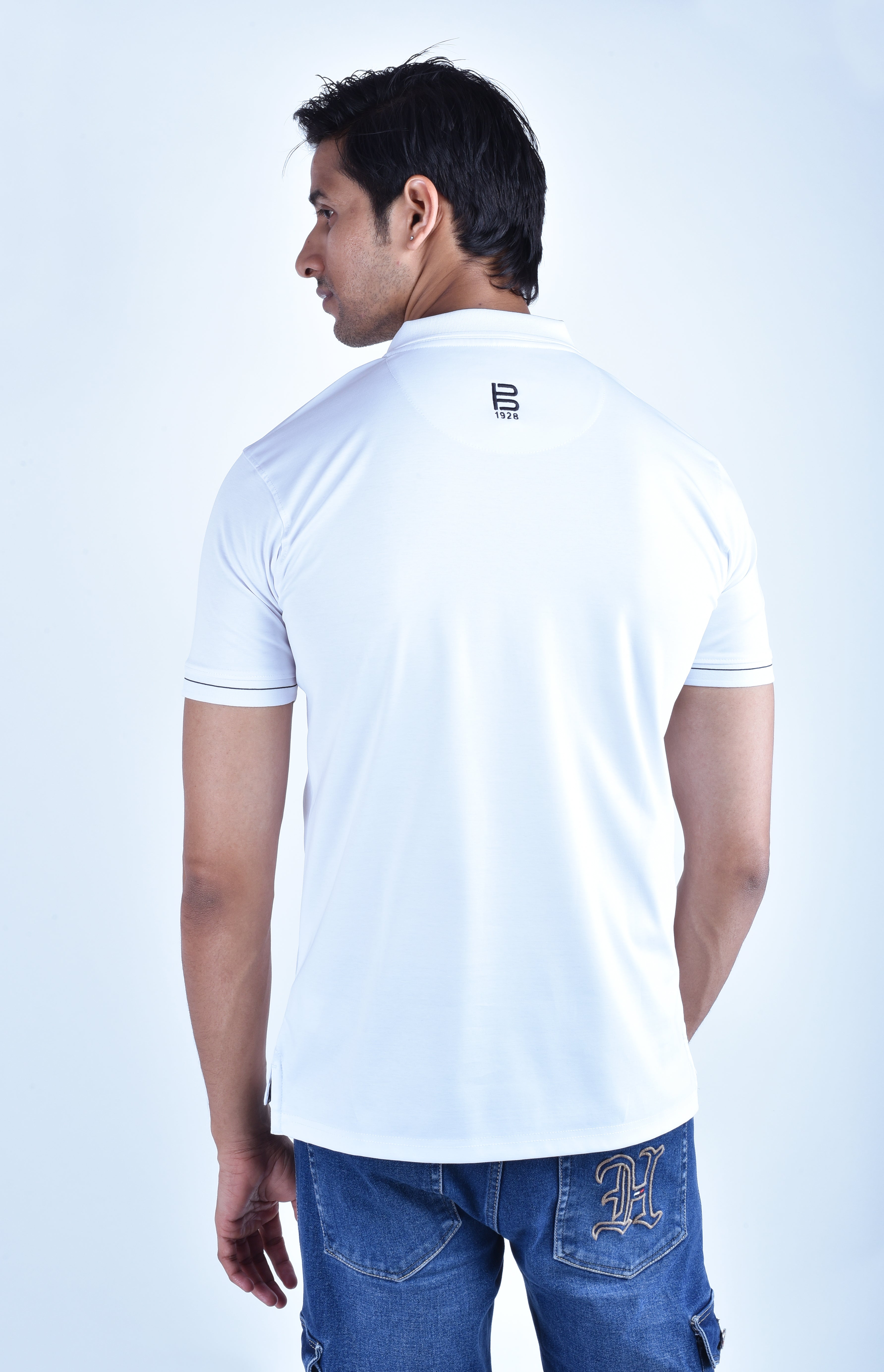 BAGATT Men's White Mercerised Cotton Polo T-Shirt