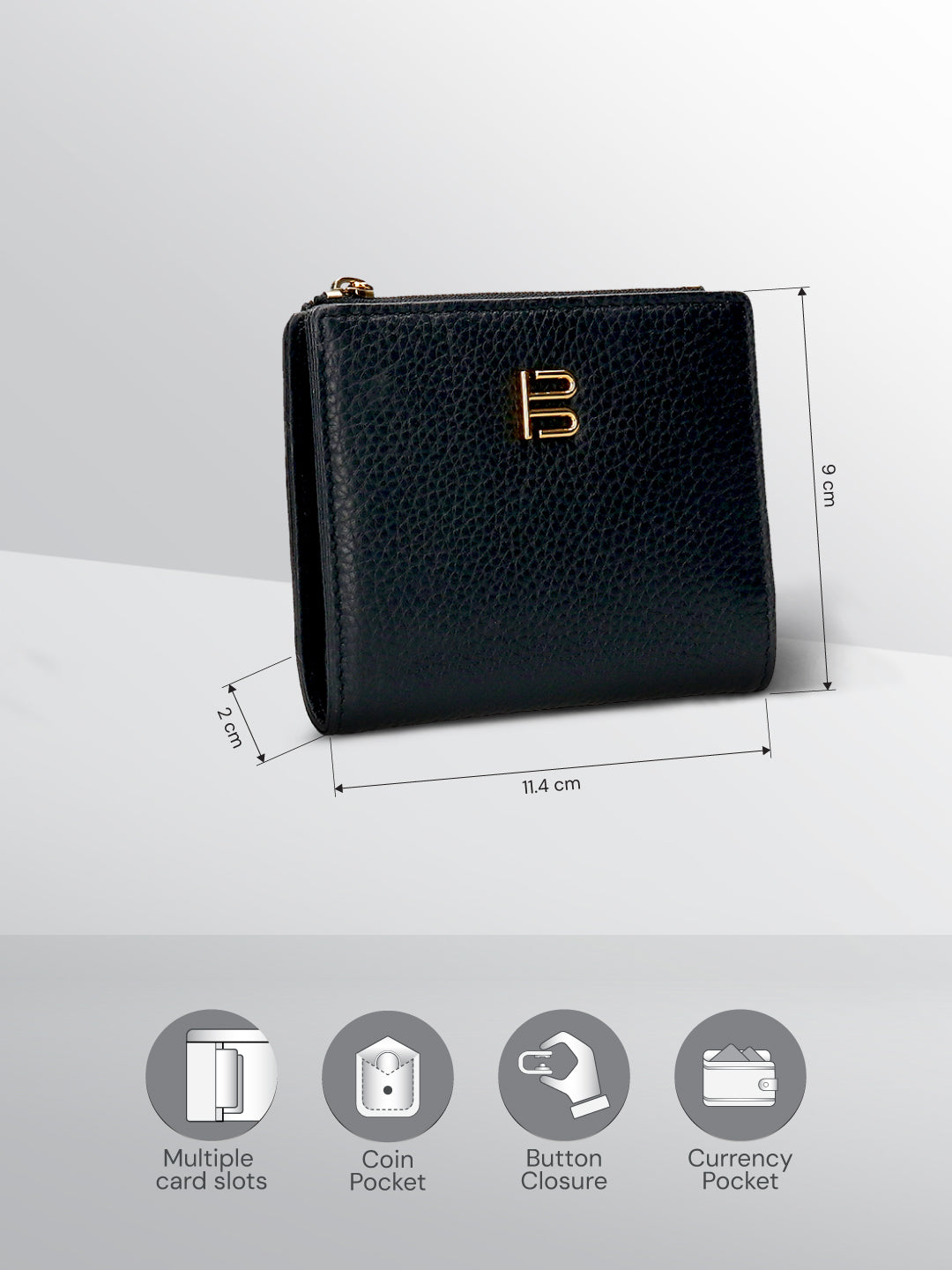 BAGATT Black Wax Leather Compact Wallet