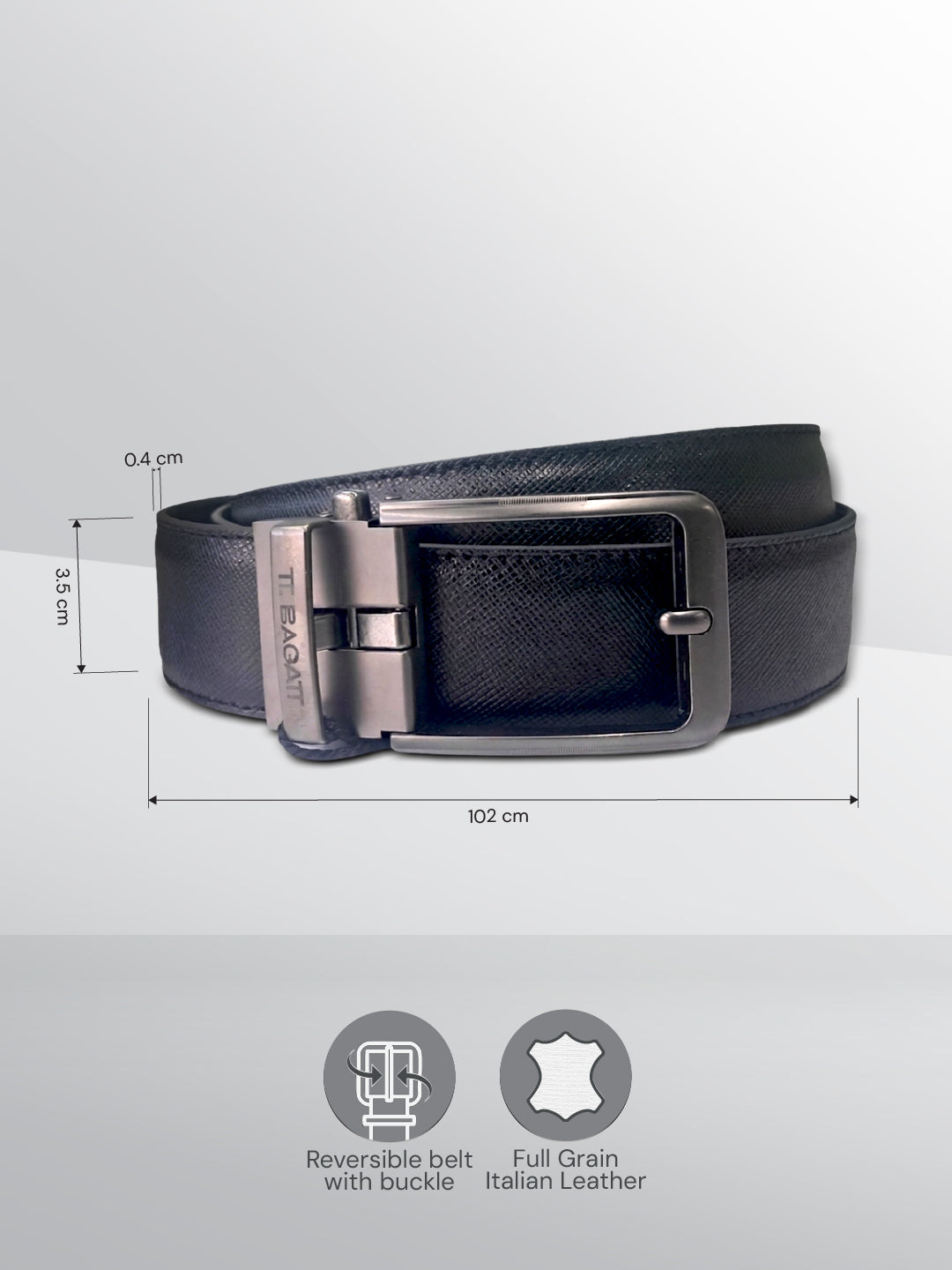 TT.BAGATT Black Italian Leather Non-Reversible Belt