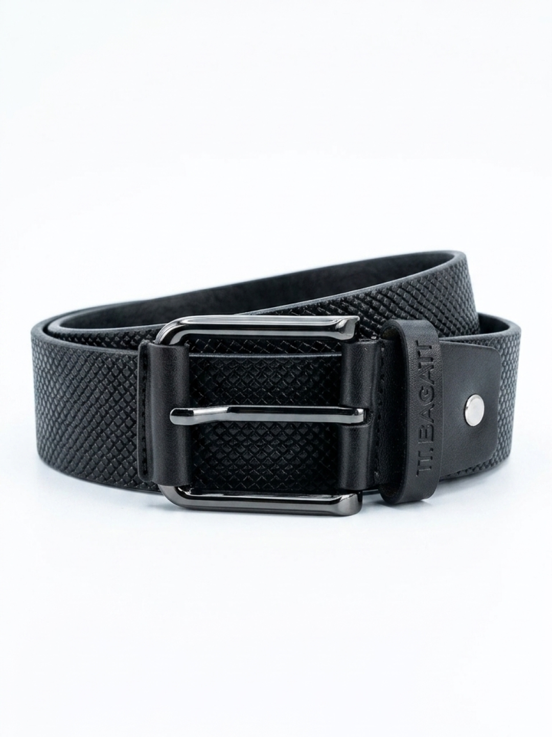 TT.BAGATT Black Italian Leather Non-Reversible Belts