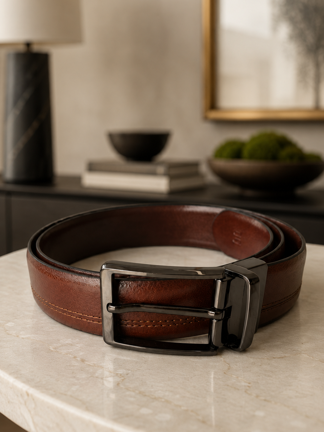 TT.BAGATT Tan/Tan Italian Leather Reversible Belt
