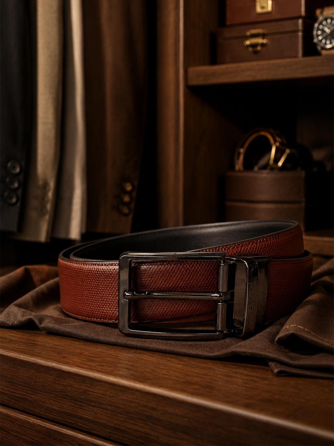 TT.BAGATT Tan/Black Italian Leather Reversible Belt