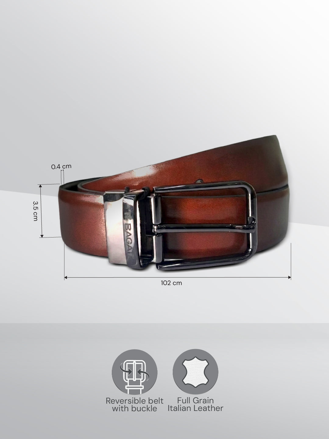 TT.BAGATT Black/Light Brown Italian Leather Reversible Belt