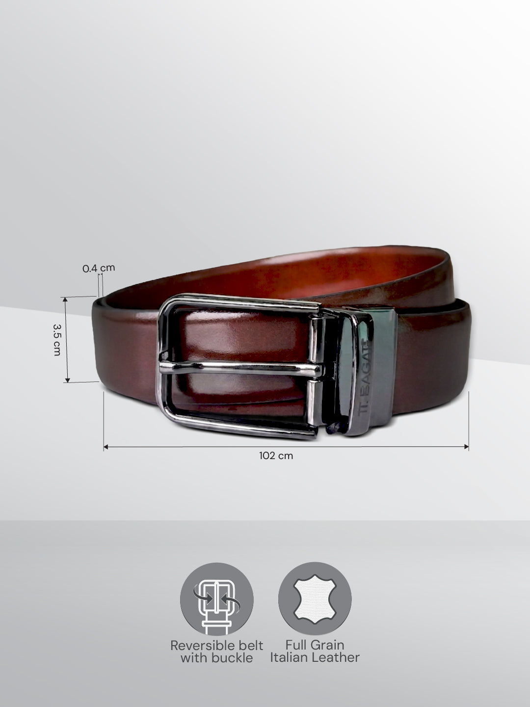 TT.BAGATT Brown/Light Brown Italian Leather Reversible Belt