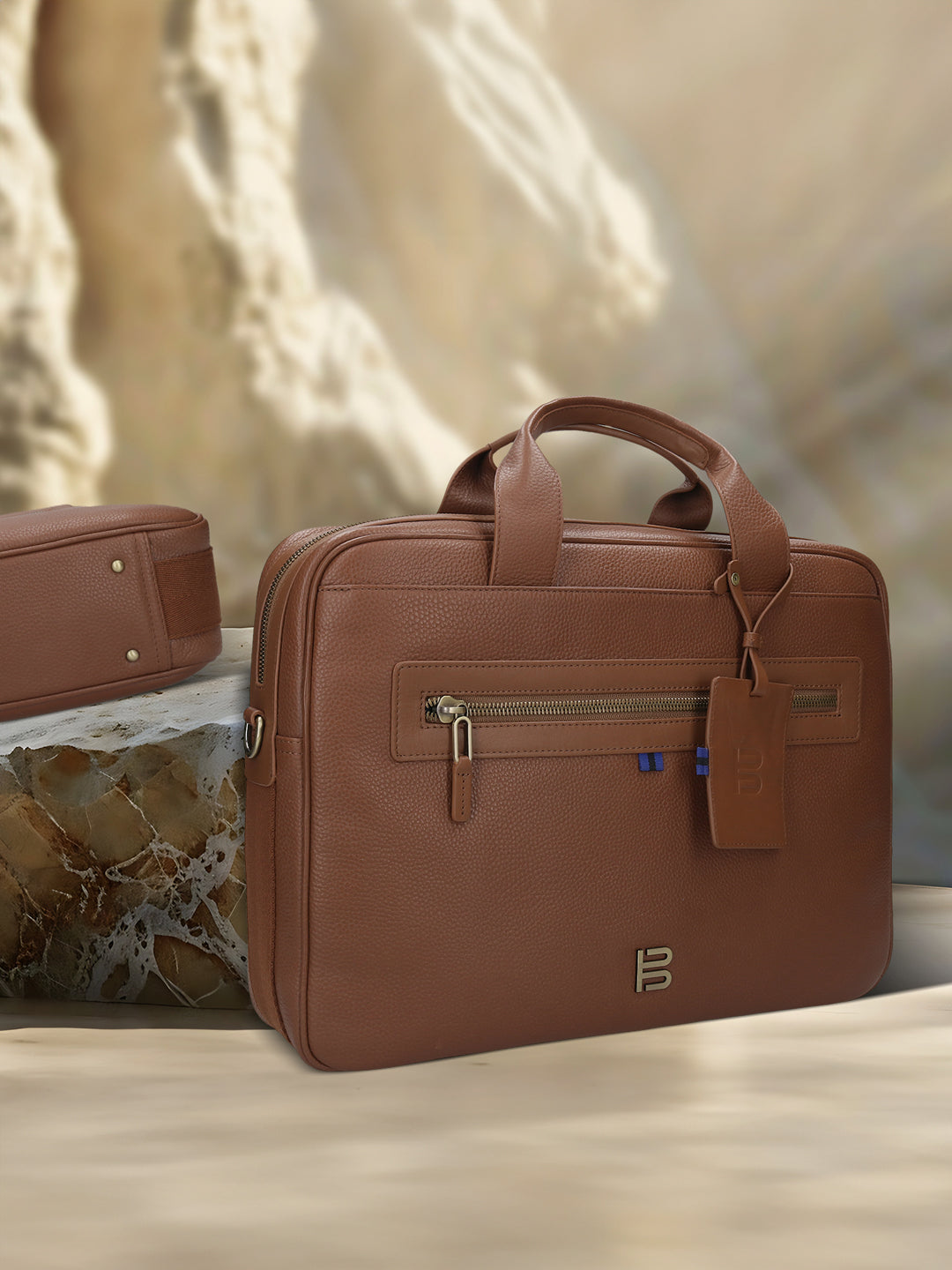 BAGATT Light Brown Wax Leather Laptop Bag