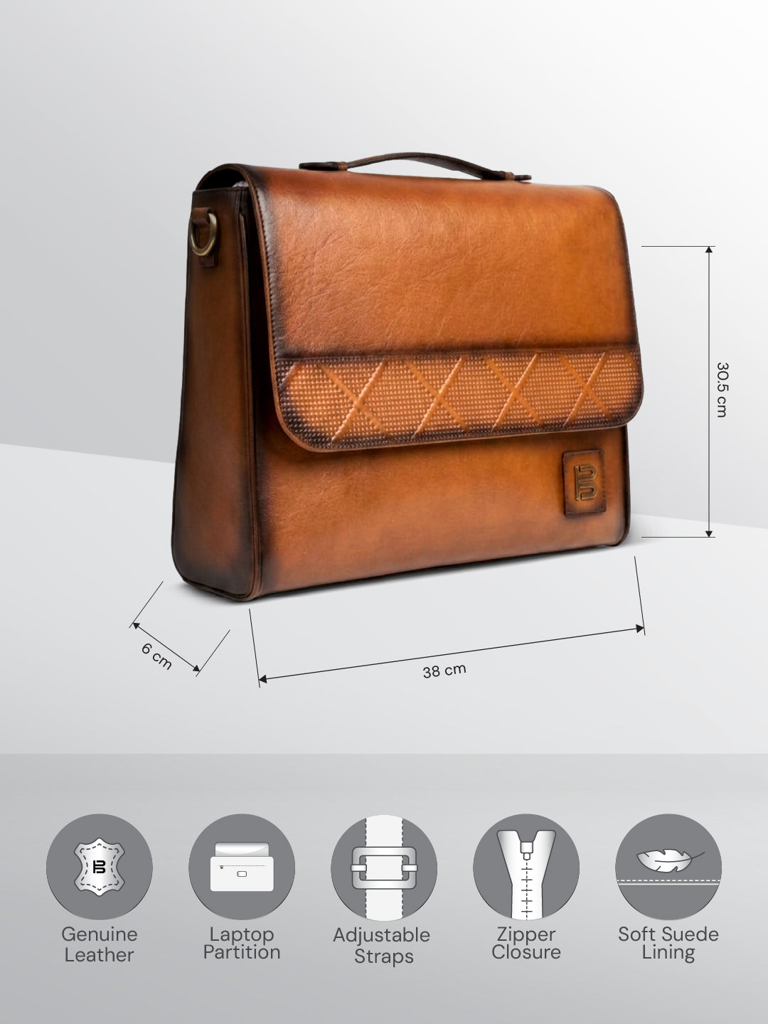 Tan Veg Tanned Leather Laptop Bag
