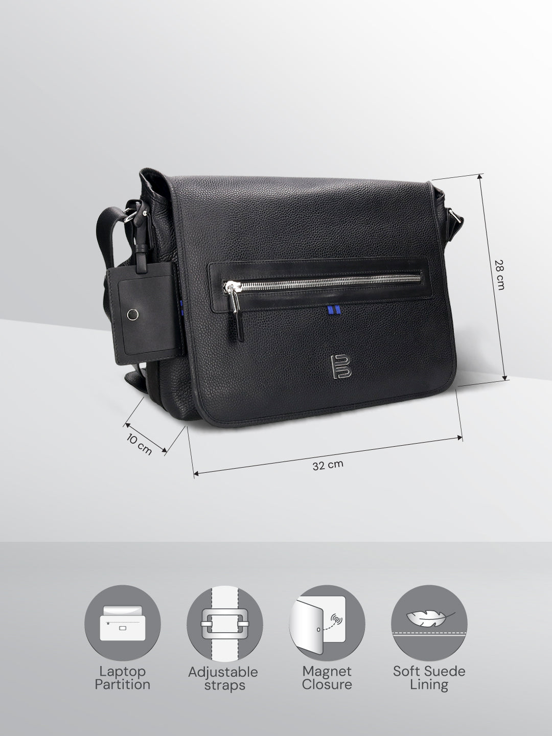 BAGATT Black Wax Leather Messenger Bag