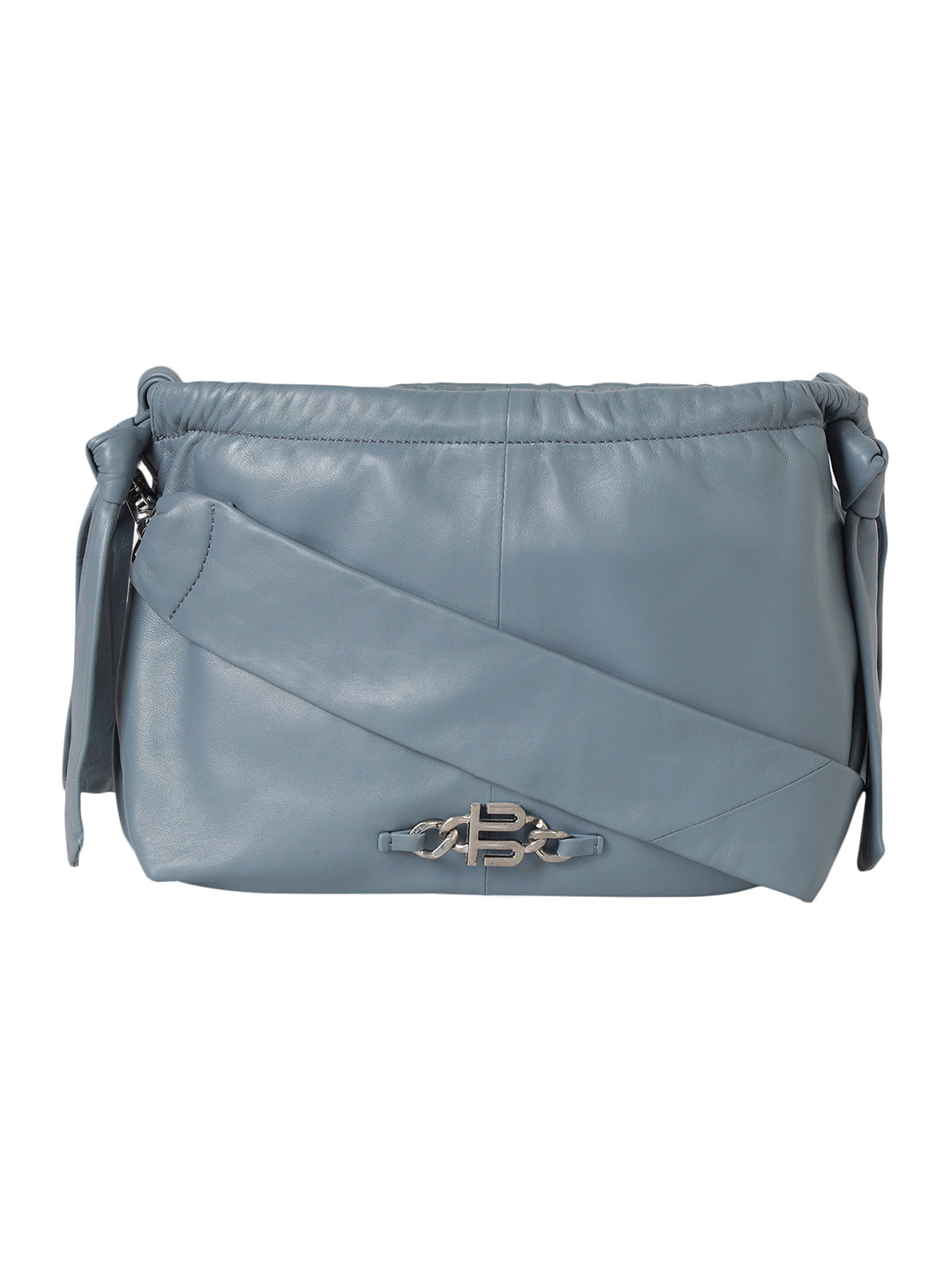 Solza Blue Leather Knotted Shoulder Bag