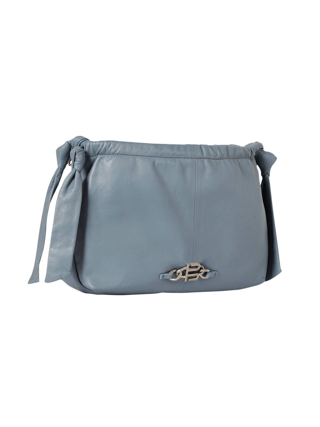 Solza Blue Leather Knotted Shoulder Bag