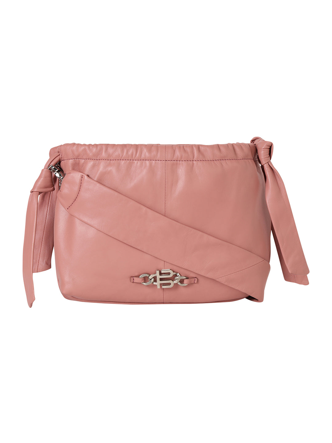 Solza Pink Leather Knotted Shoulder Bag