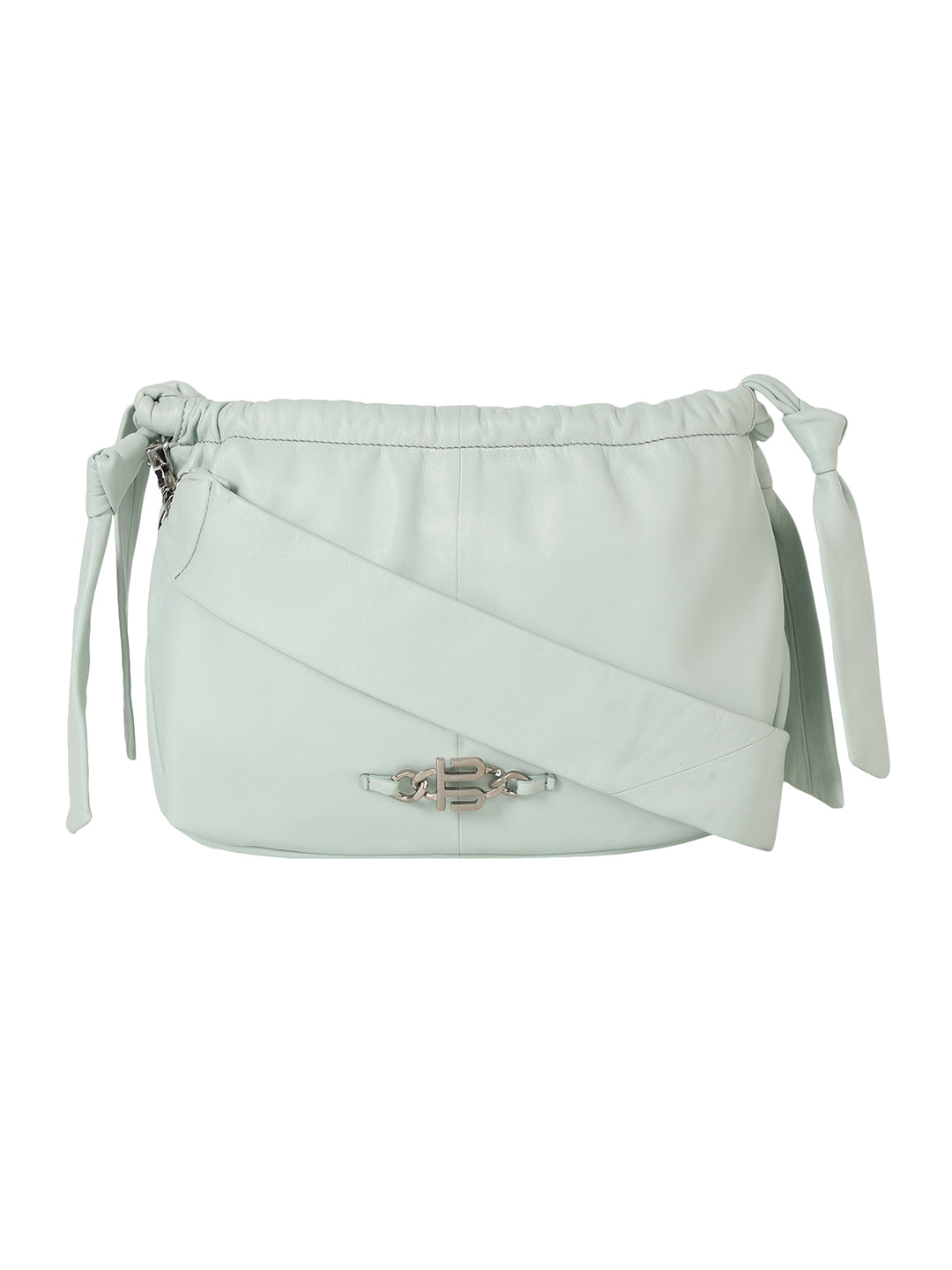 Solza Light Blue Leather Knotted Shoulder Bag