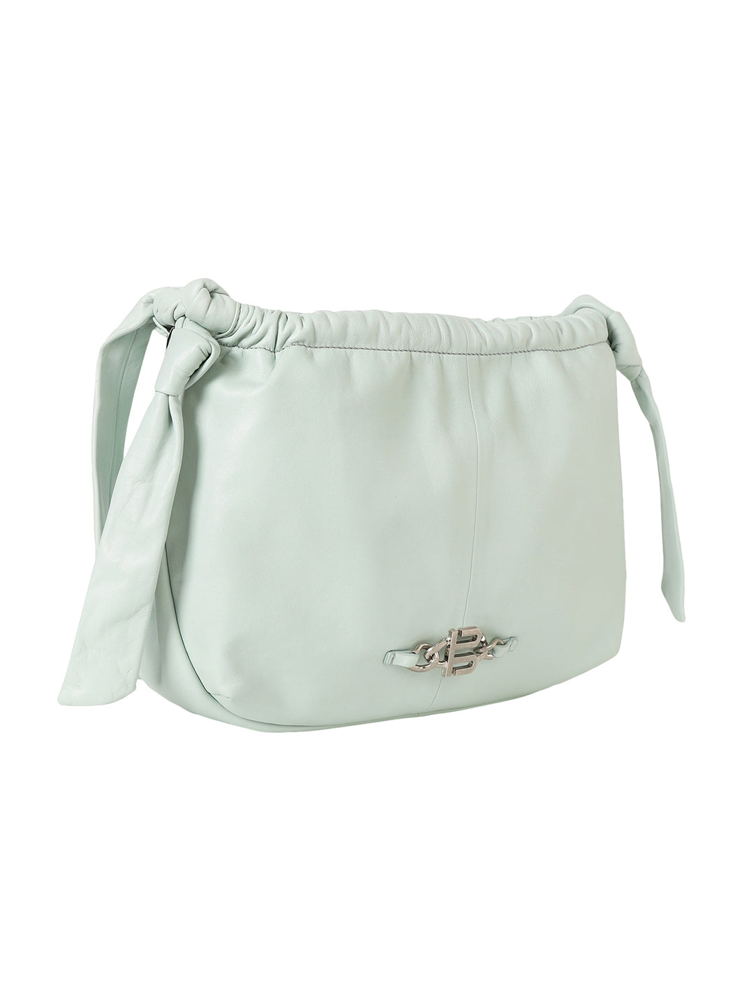 Solza Light Blue Leather Knotted Shoulder Bag