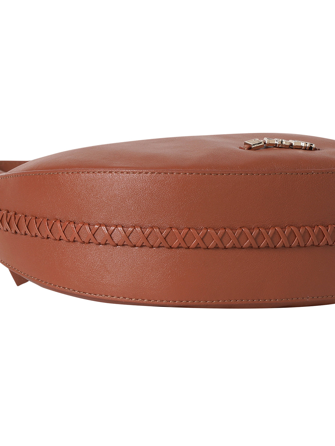 Bretna Brown Leather Weaved Shoulder Bag