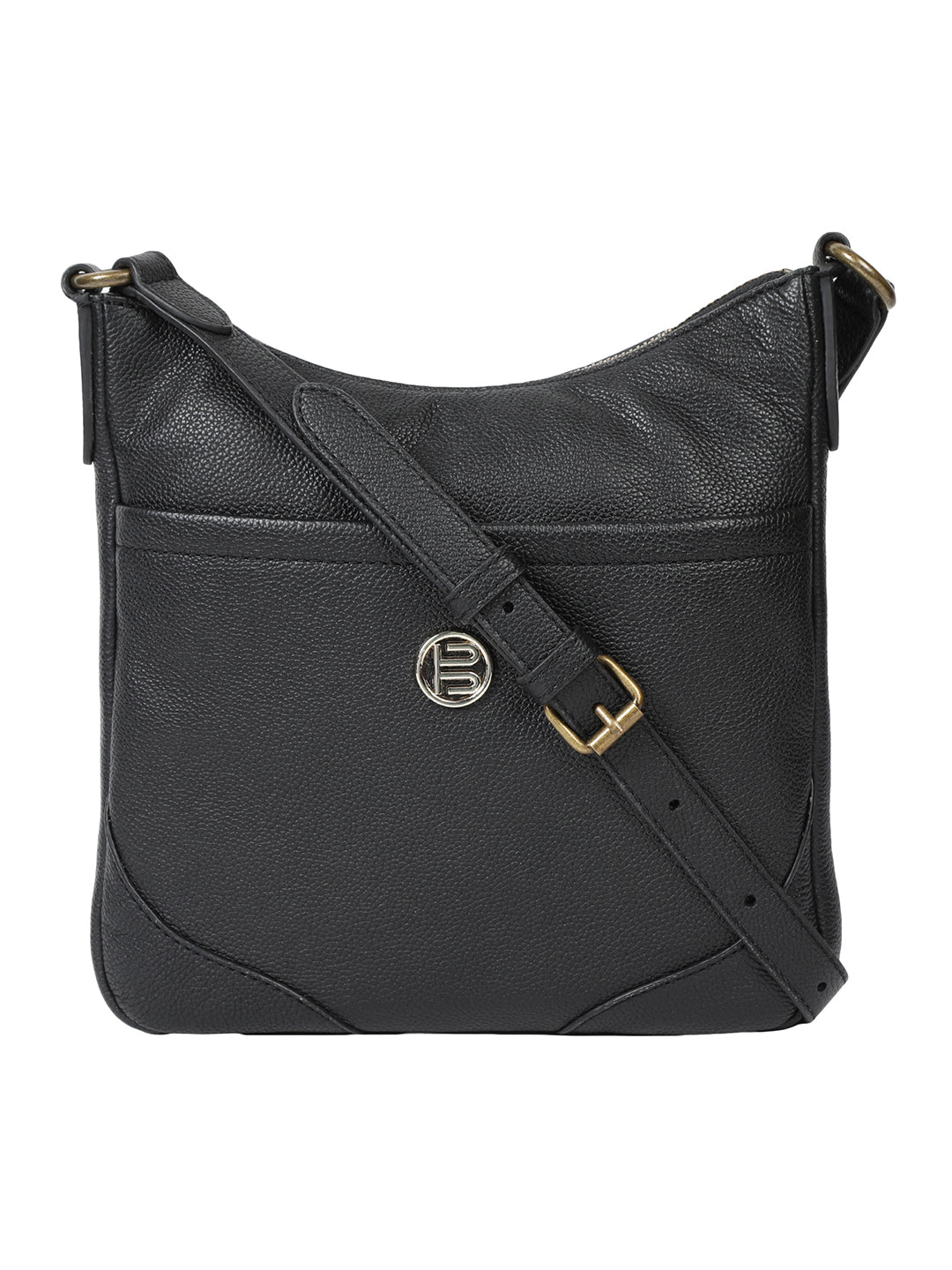 Campania Black Leather Cross Body Messenger Bag