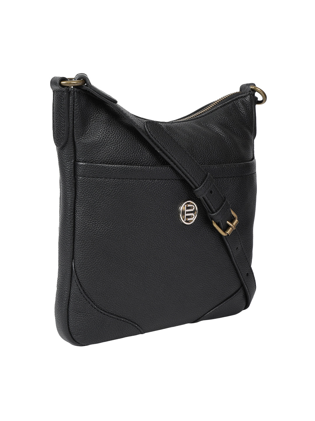Campania Black Leather Cross Body Messenger Bag