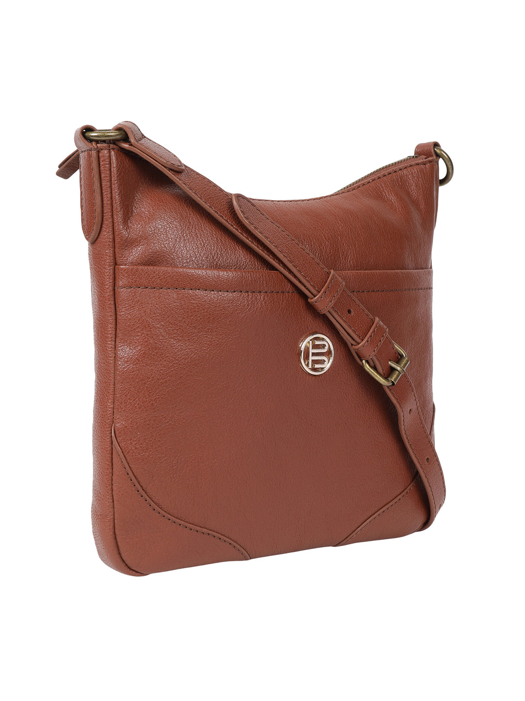 Campania Cognac Leather Cross Body Messenger Bag