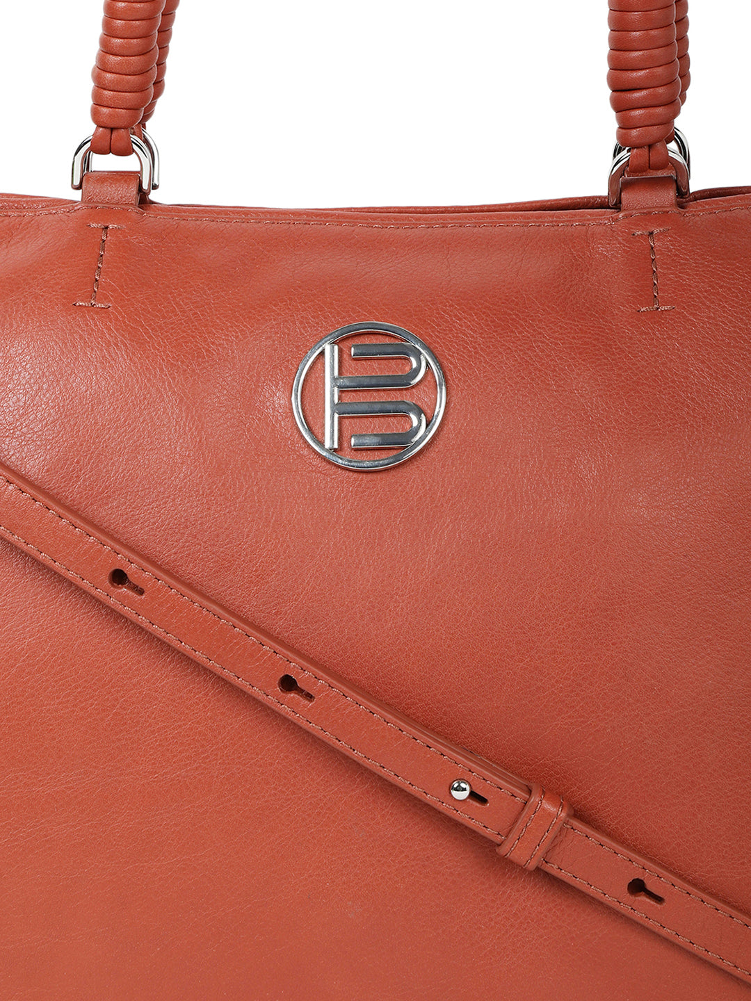 Sparone Light Brown Leather Braided Handle Shoulder Bag