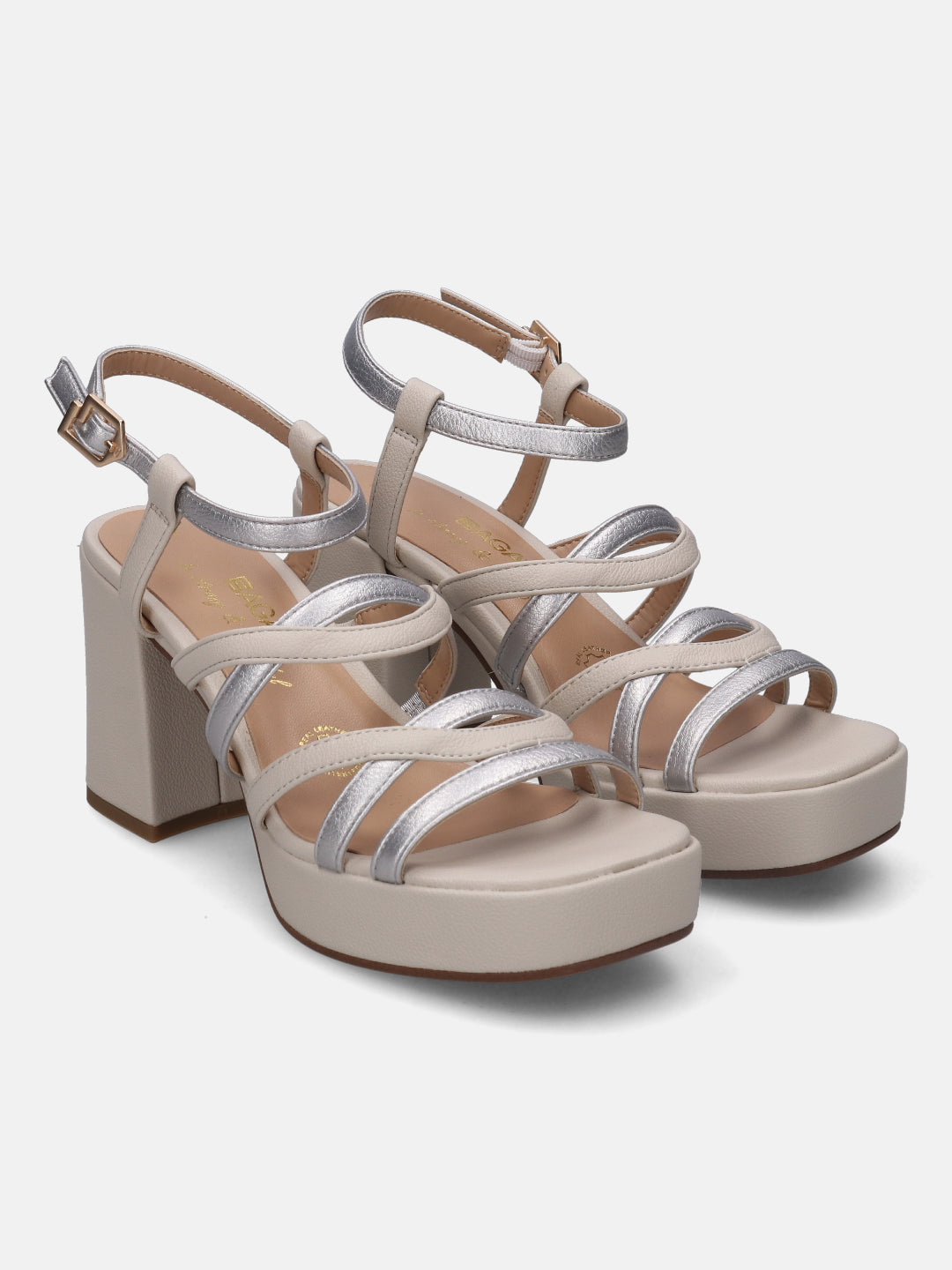 Cesena Beige & Silver Block Heels - BAGATT