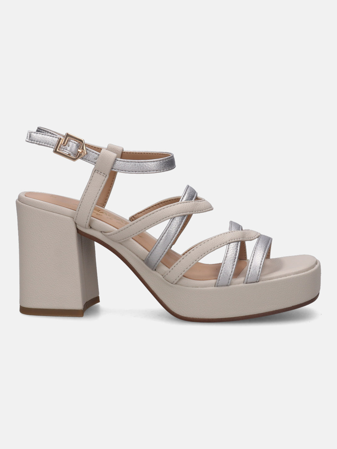 Cesena Beige & Silver Block Heels - BAGATT